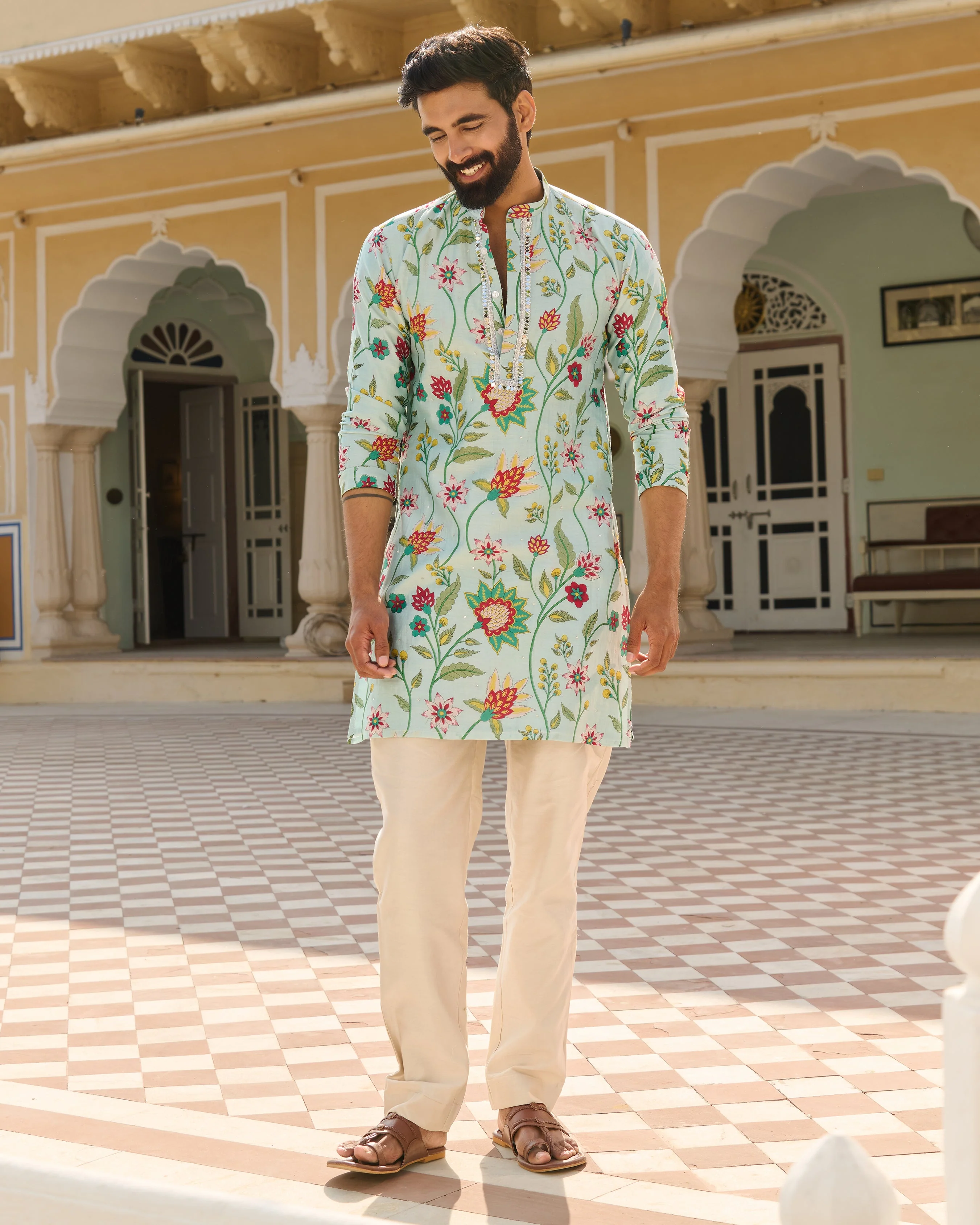 Mihir Blue Printed Chanderi Kurta - Image 4