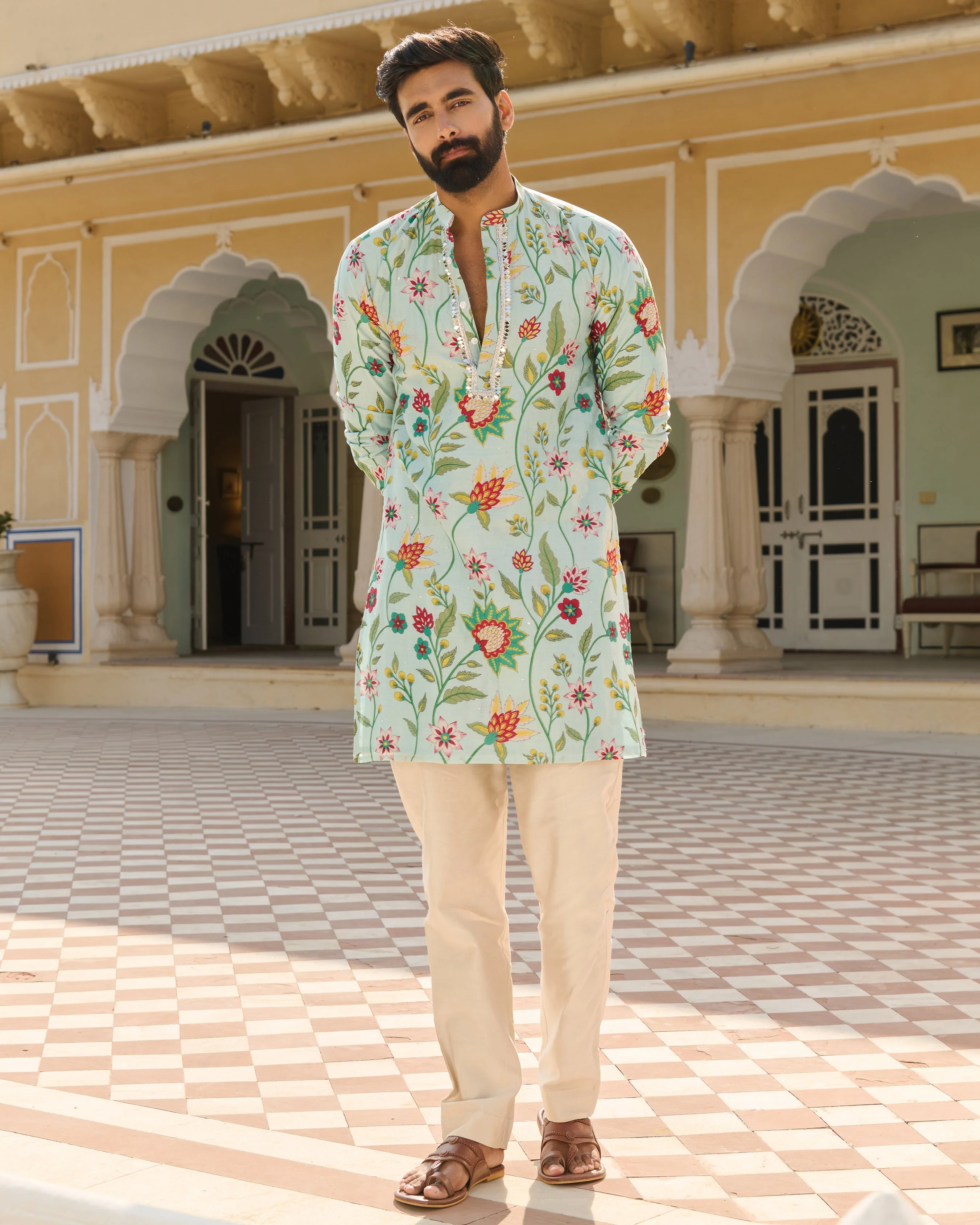 Mihir Blue Printed Chanderi Kurta - Image 5