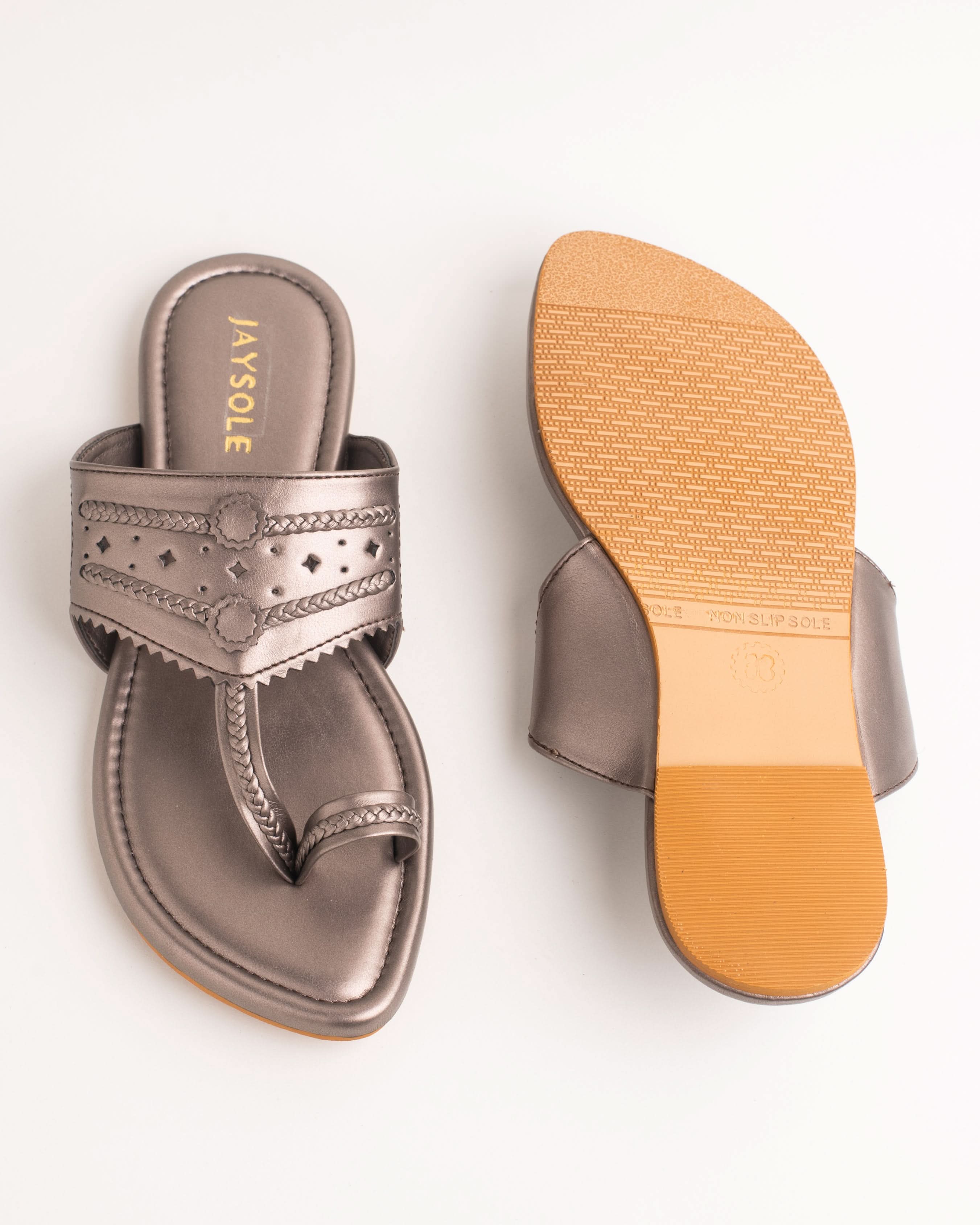 Milan Gunmetal Solid Kolha Flats - Image 3