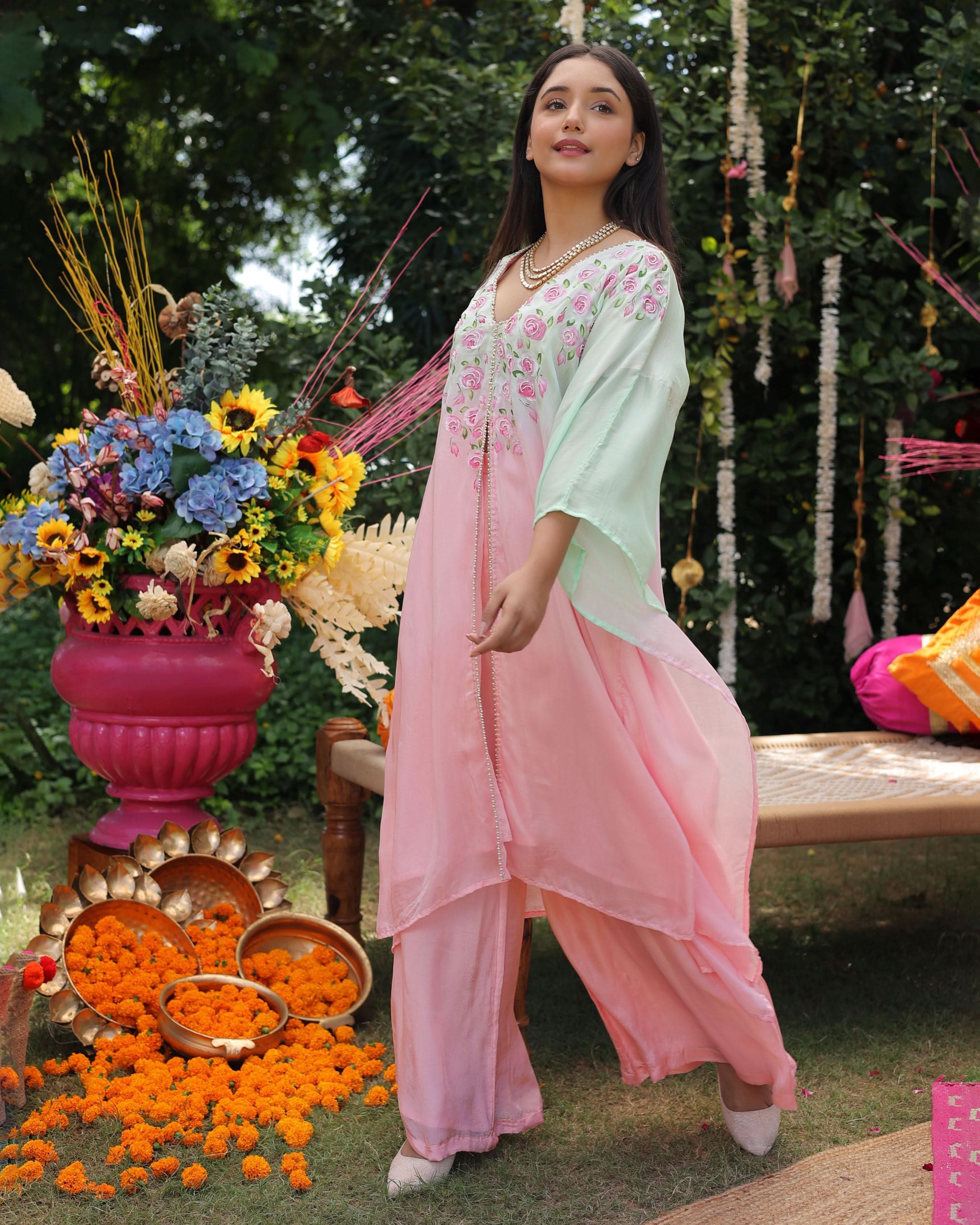 Mint Breeze Ombre Silk Coord Set - Image 3