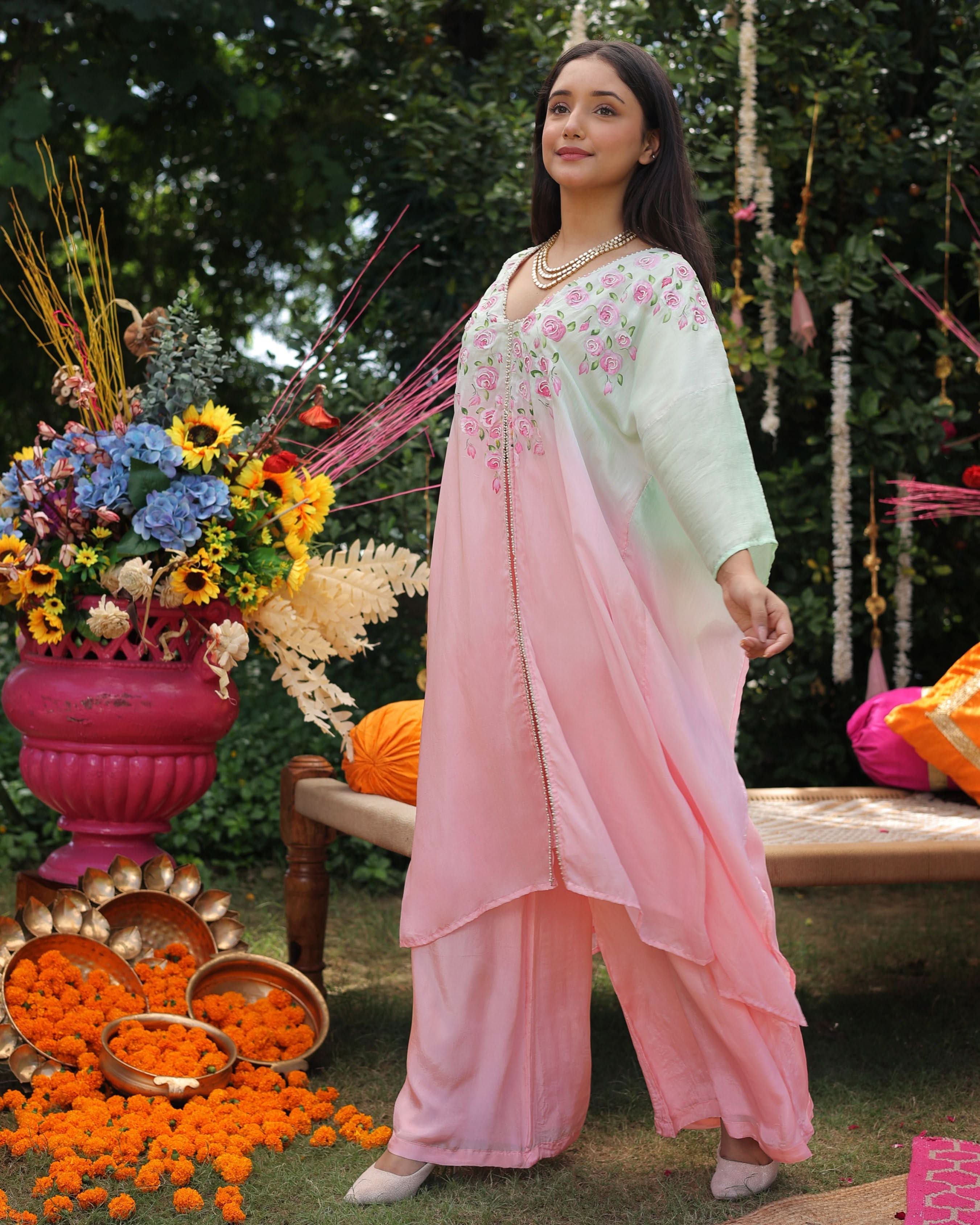 Mint Breeze Ombre Silk Coord Set - Image 4