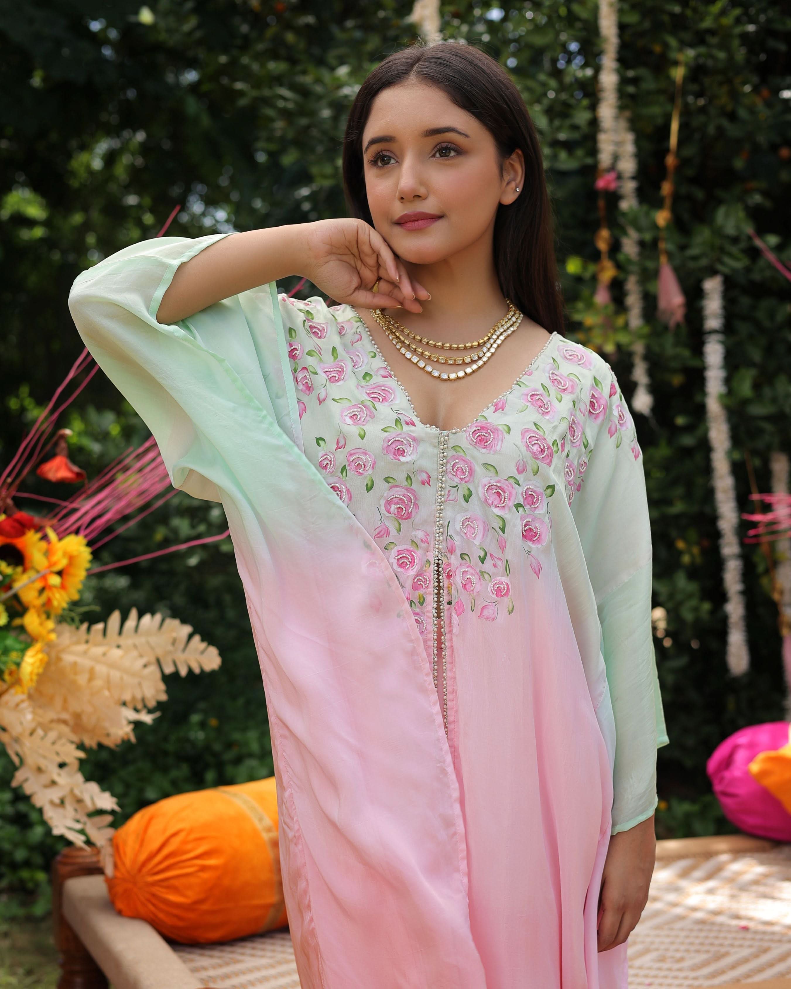 Mint Breeze Ombre Silk Coord Set - Image 6
