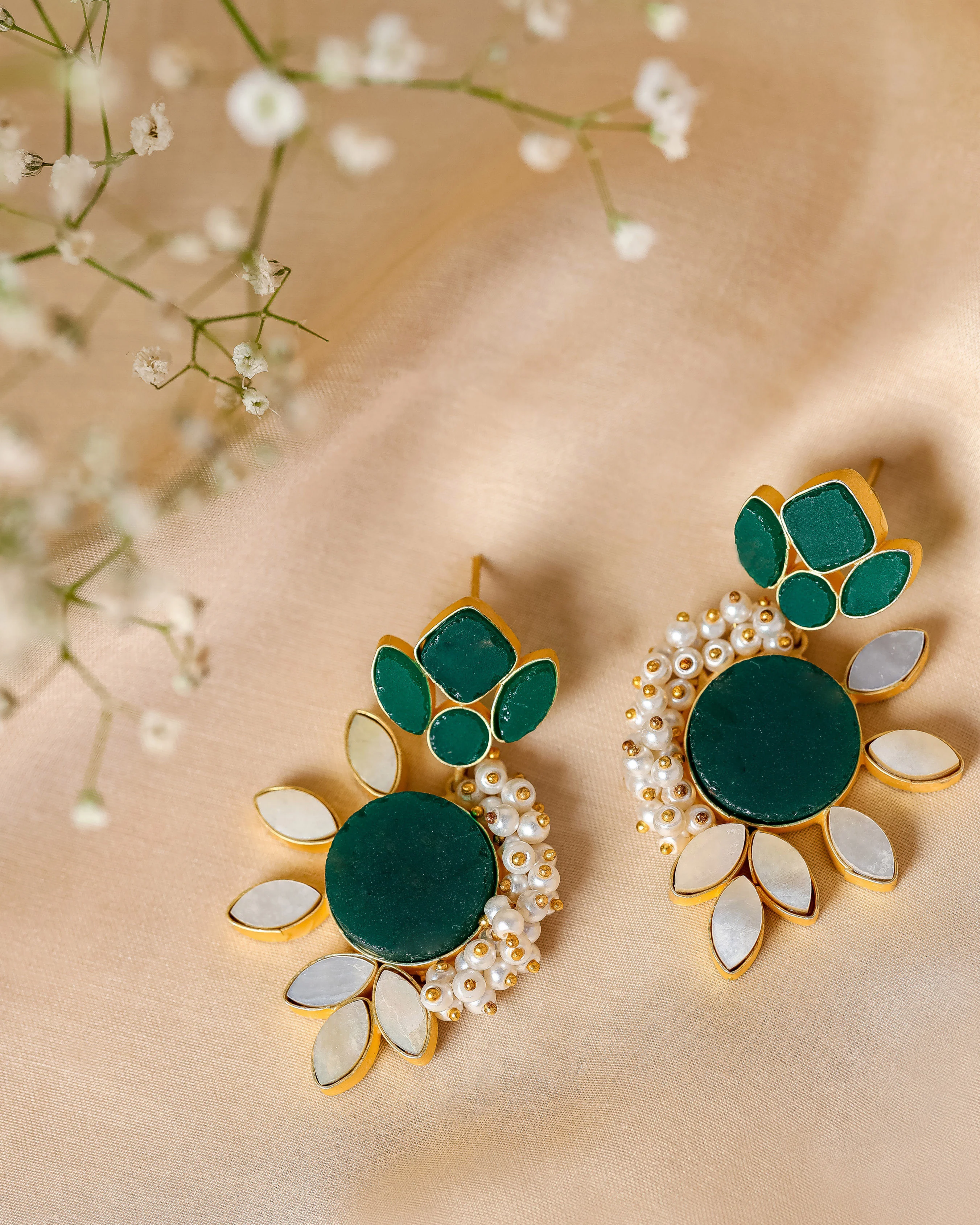 Mint Green Handcrafted Brass Earrings - Image 3