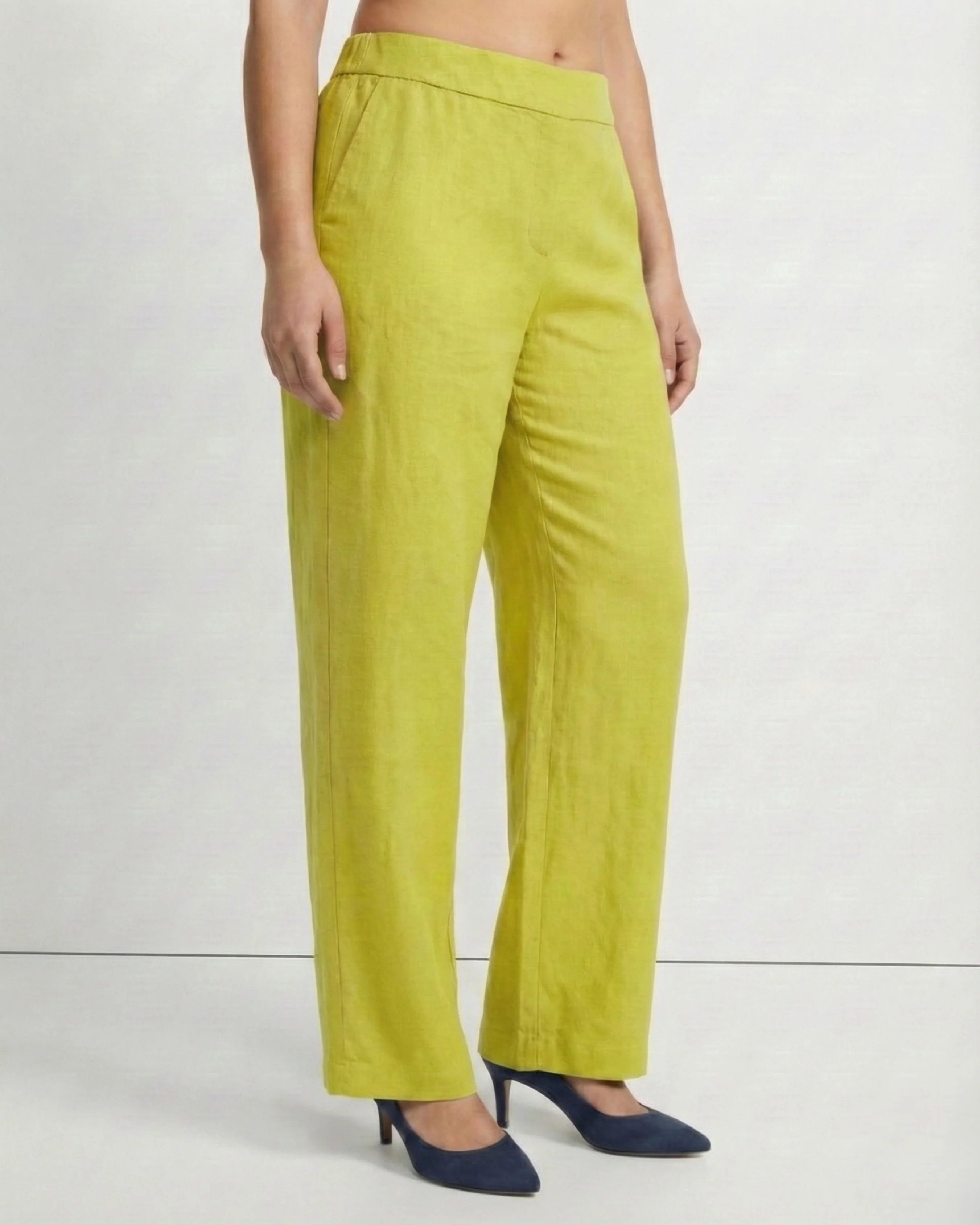 Mireya Pear Green Linen Straight Pants