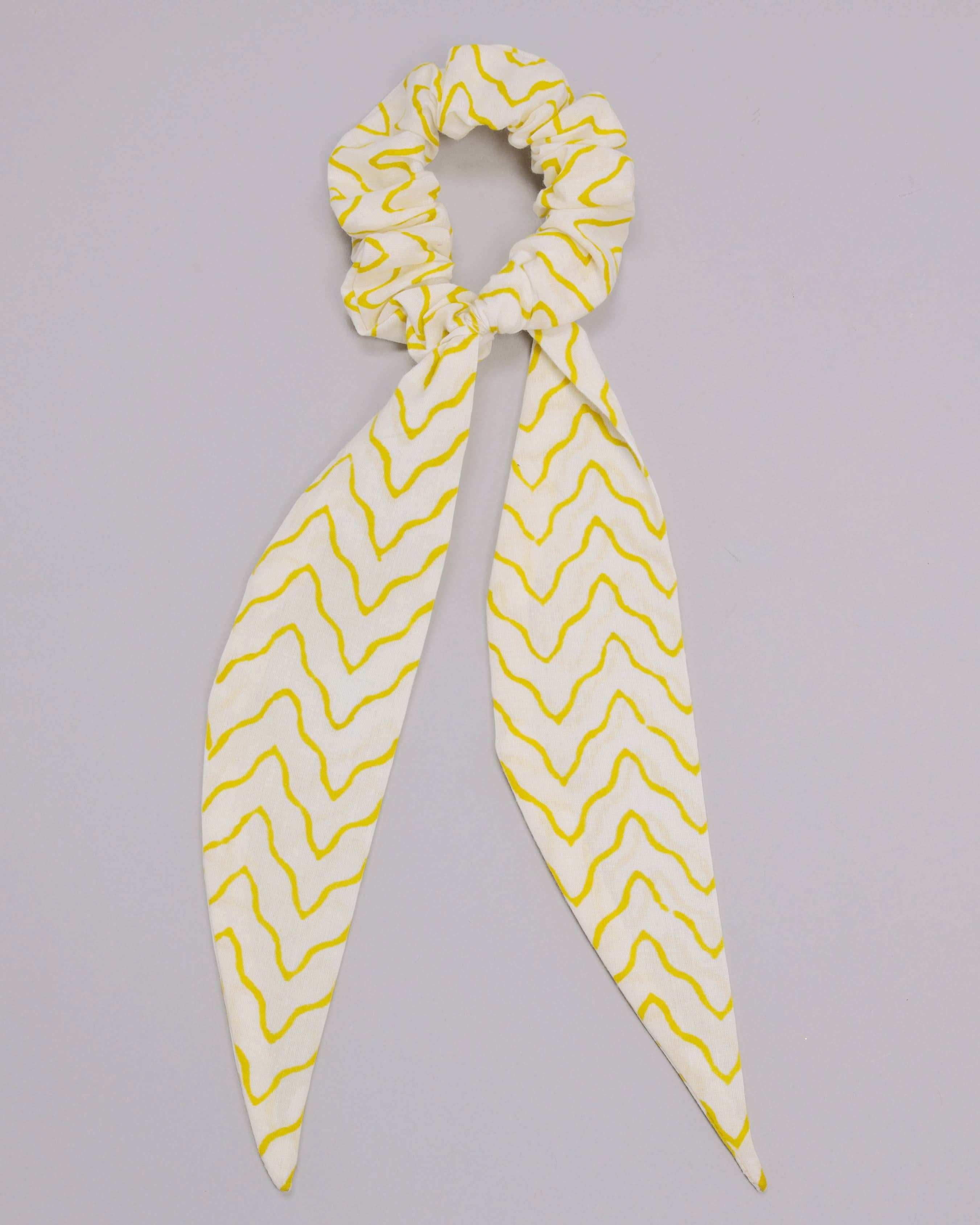 Misted Yellow Handblock Scarf Scrunchie