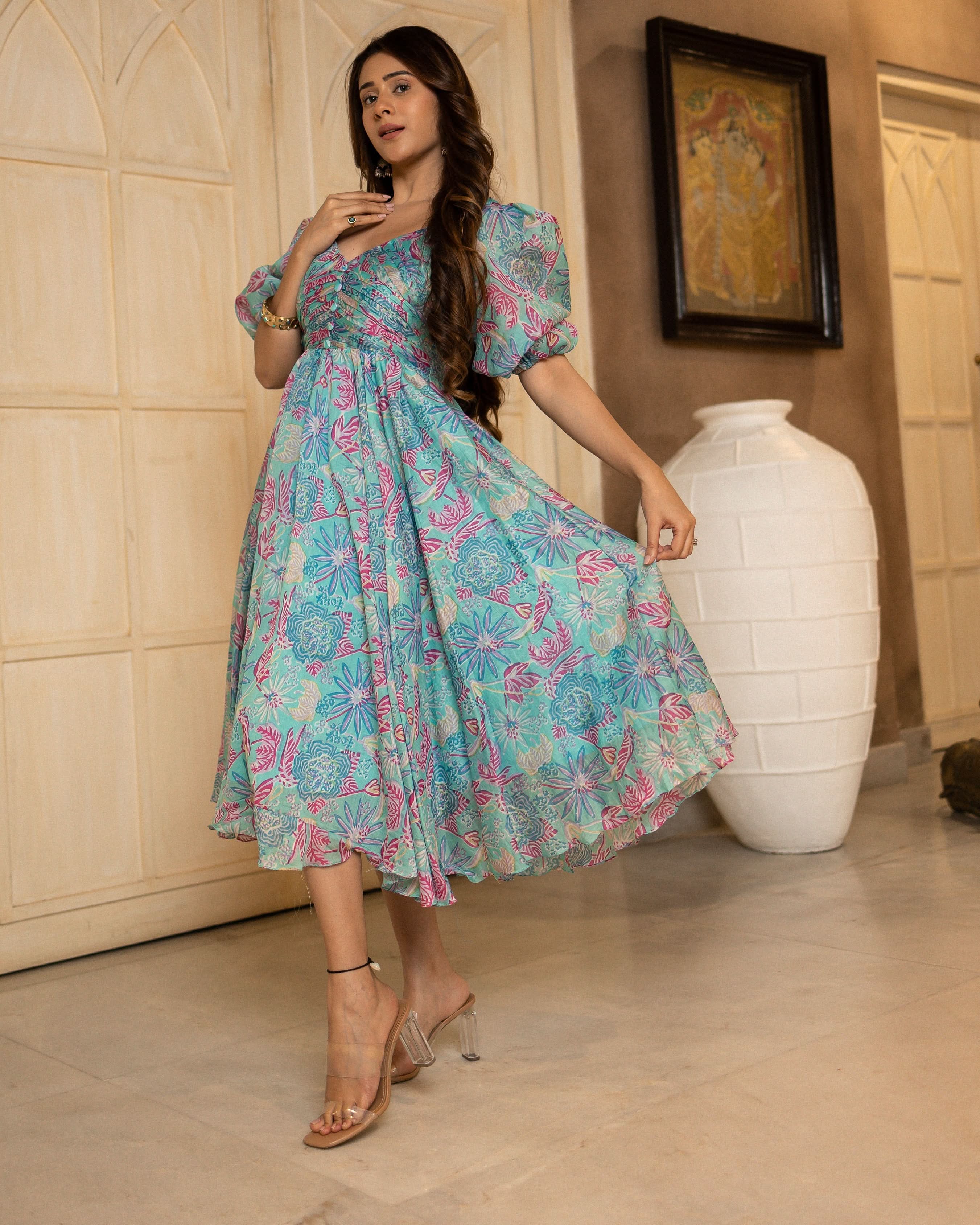 Mizuki Pleated Chanderi Dress - Image 3