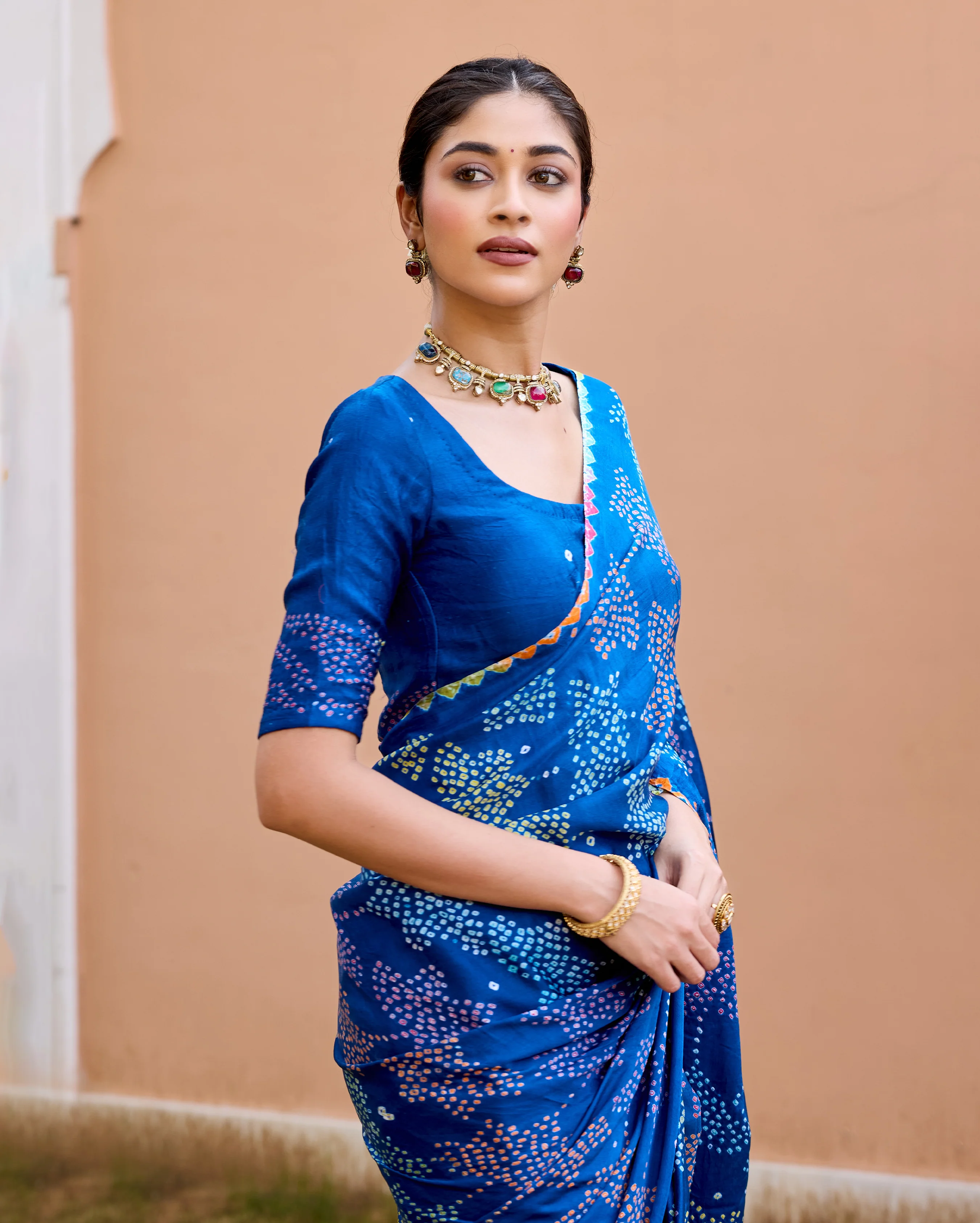 Mohini Blue Gajji Silk Bandhej Saree - Image 5