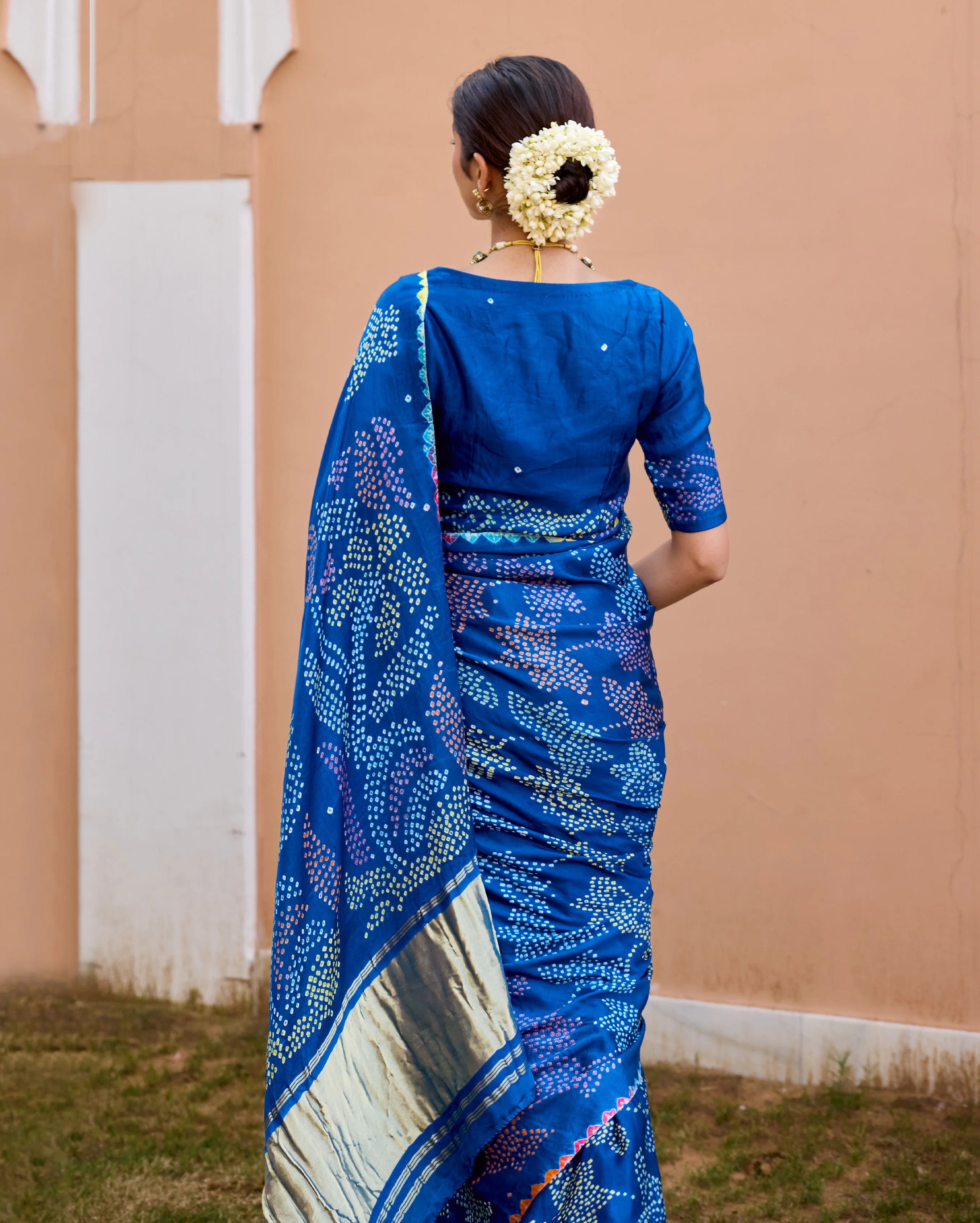 Mohini Blue Gajji Silk Bandhej Saree - Image 8