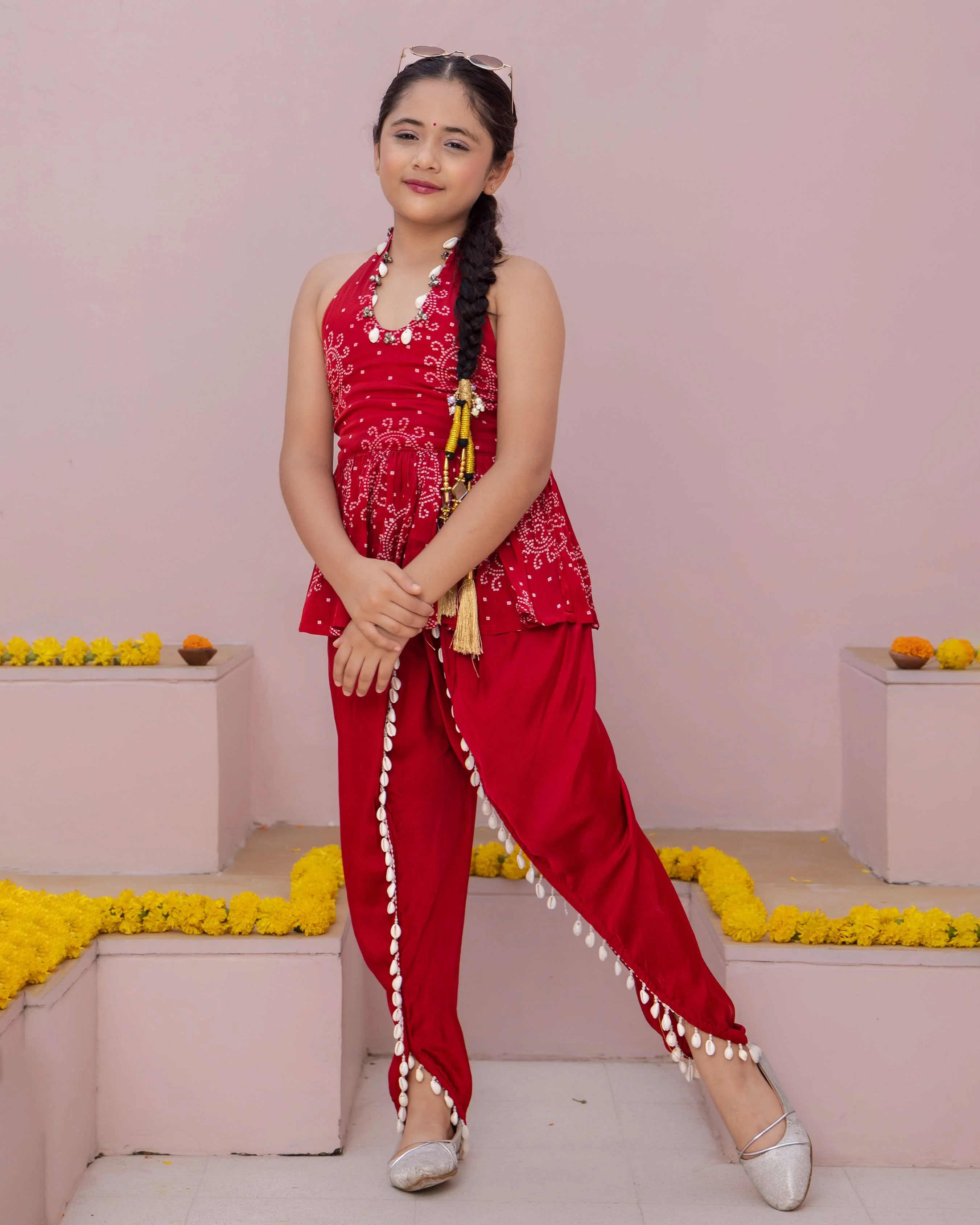 Mrunal Red Bandhani Satin Coord Set - Image 2