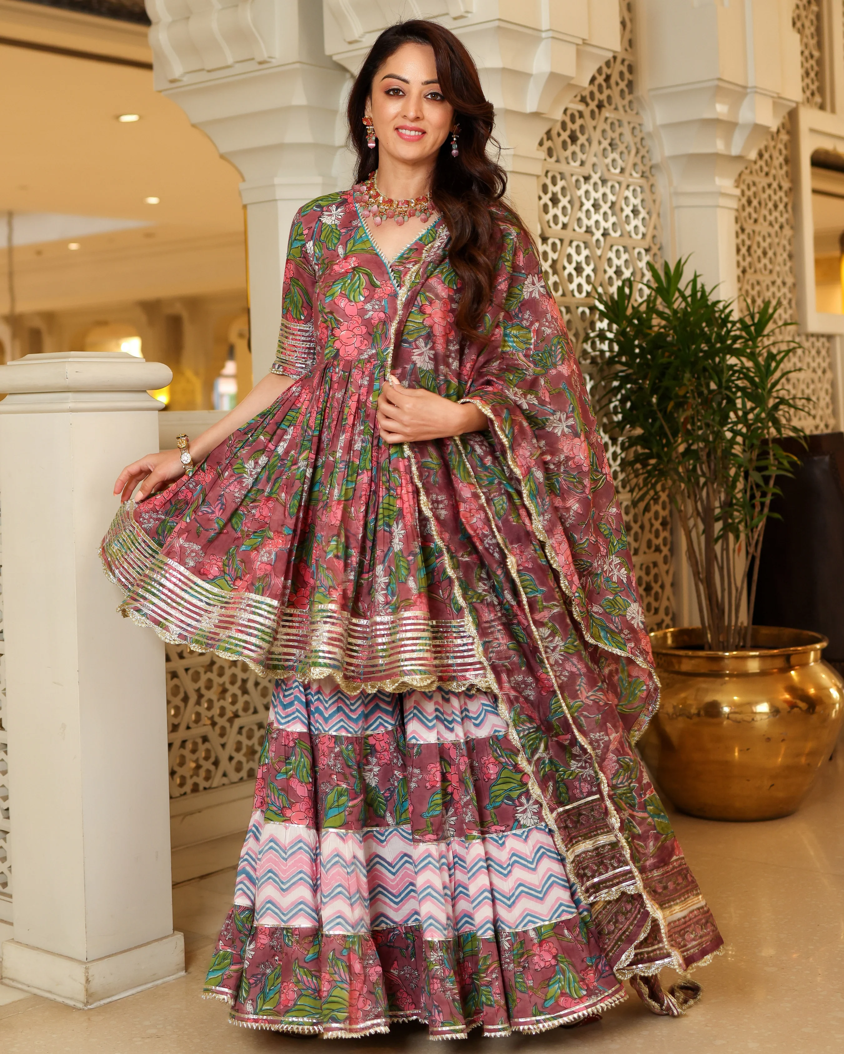 Multi Rose Handblock Sharara Set - Image 10
