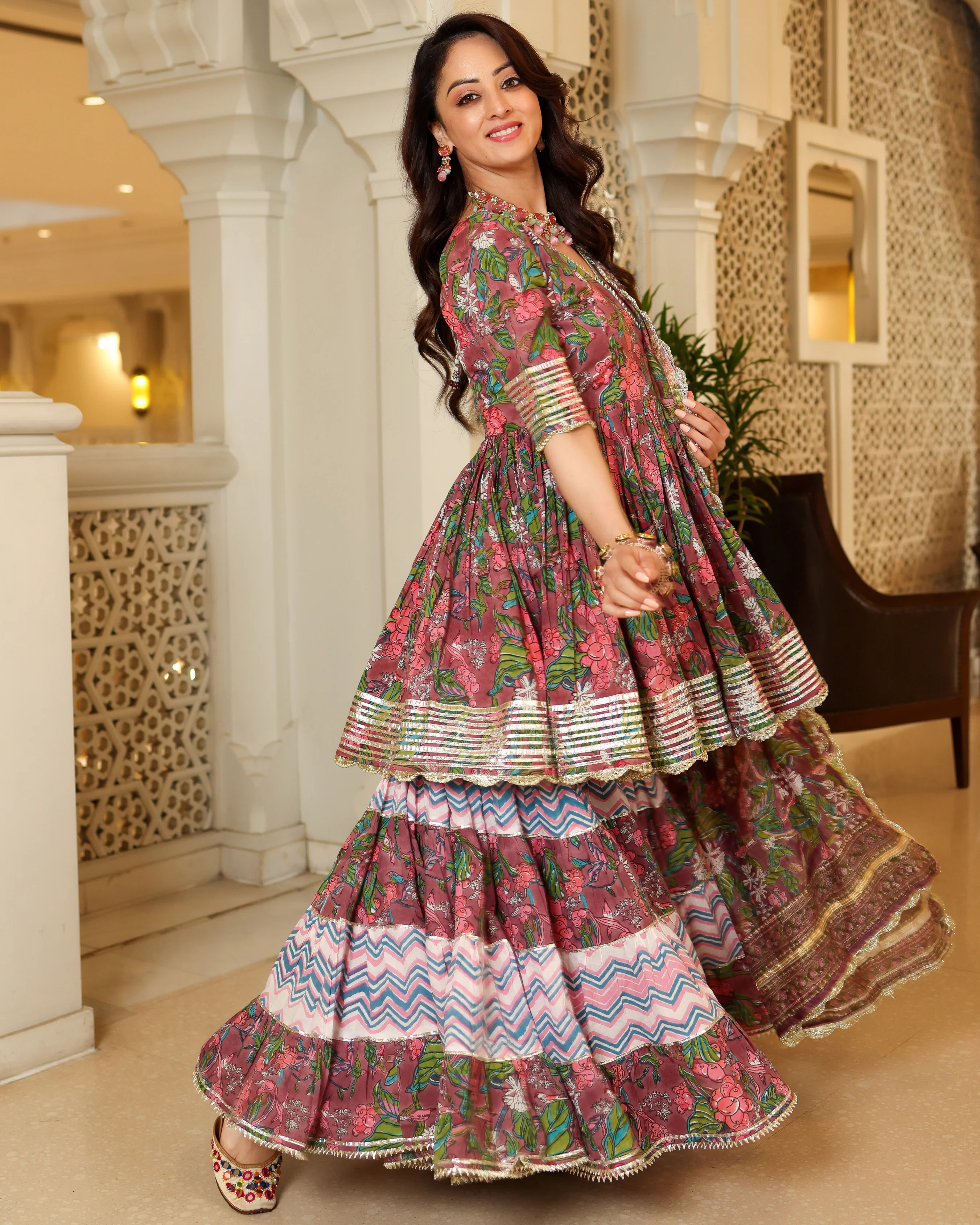 Multi Rose Handblock Sharara Set - Image 11