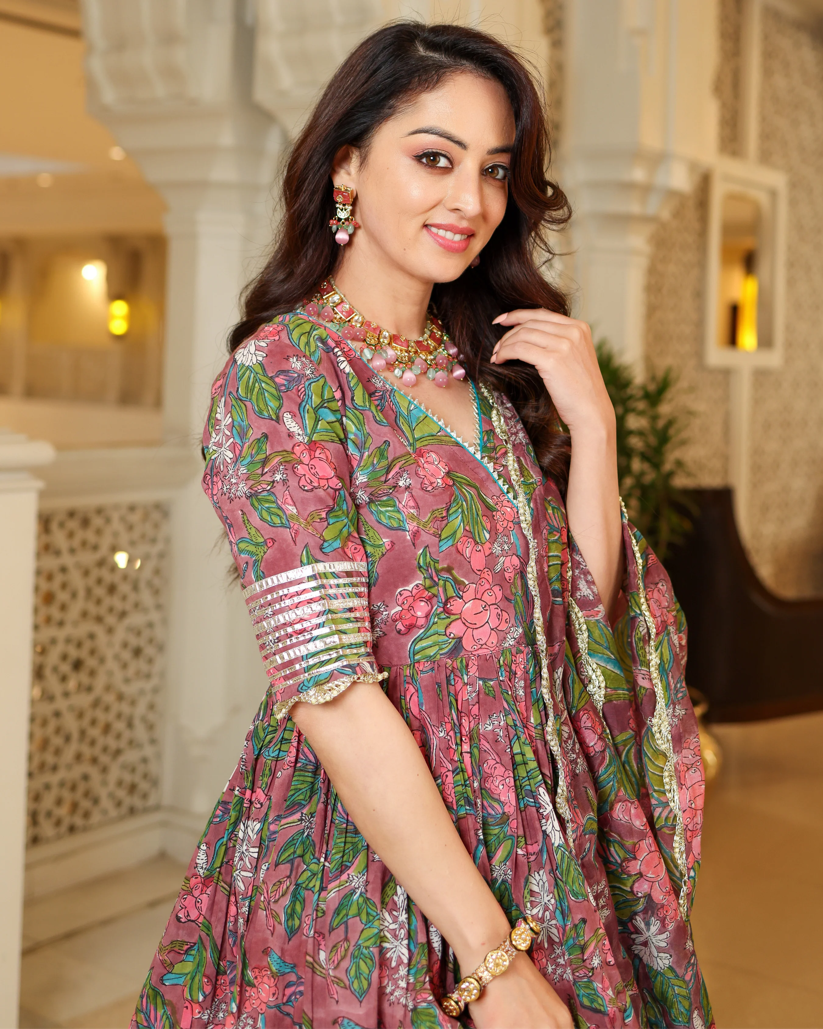 Multi Rose Handblock Sharara Set - Image 4