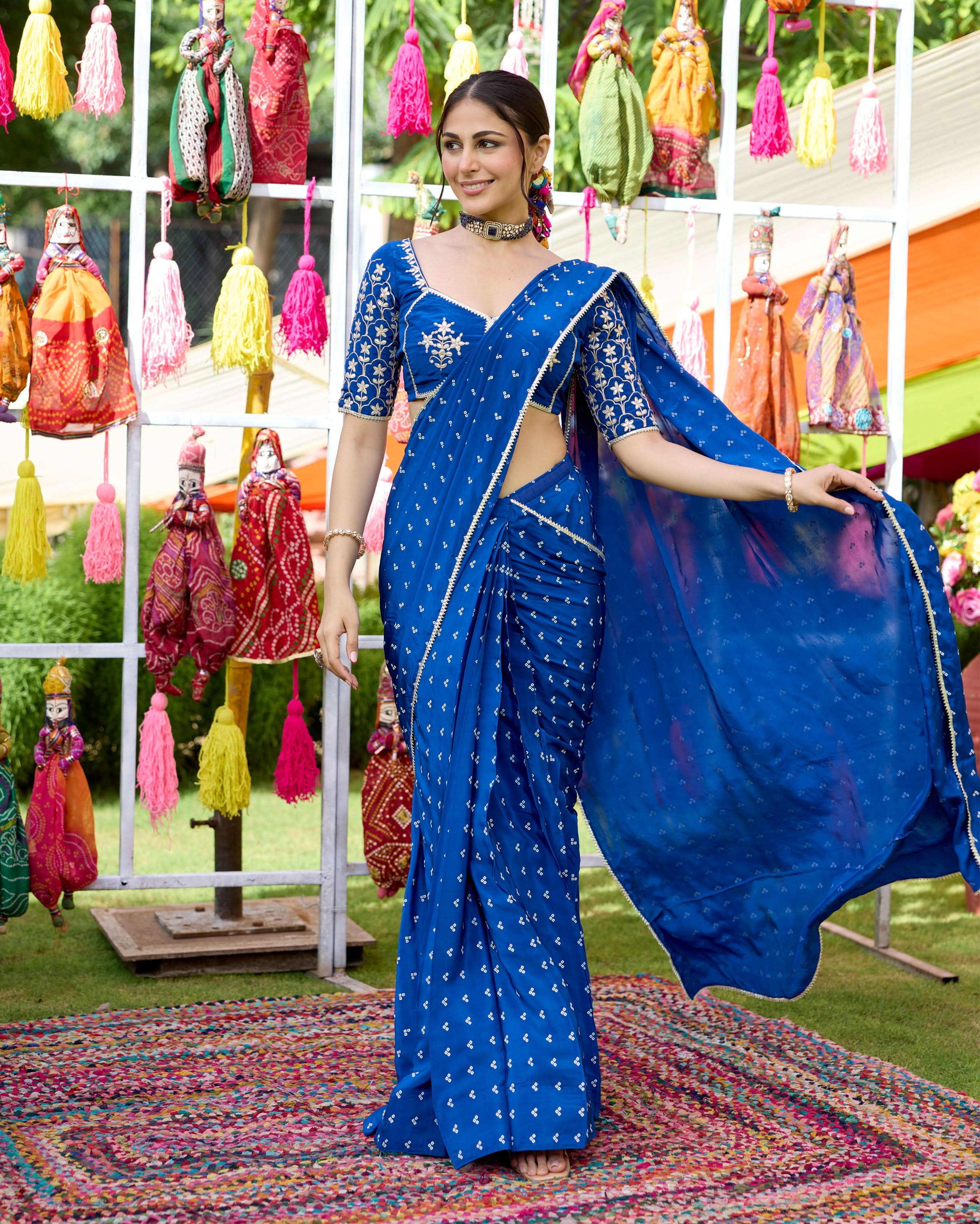 Mulya Blue Bandhani Crepe Saree - Image 3
