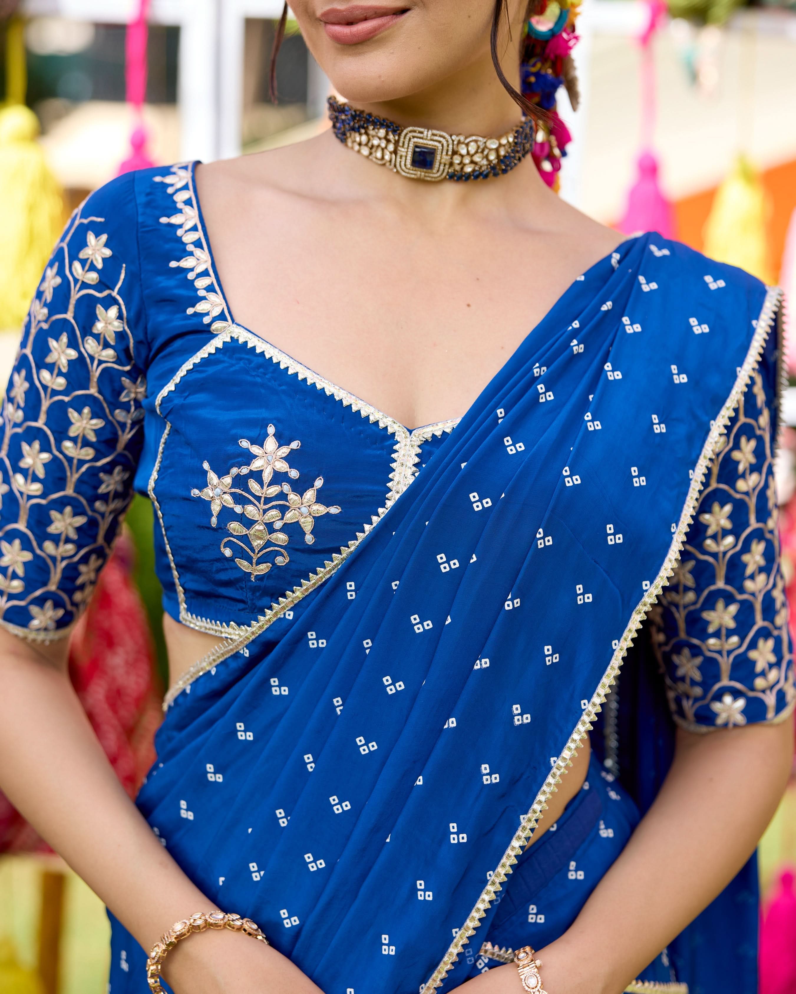 Mulya Blue Bandhani Crepe Saree - Image 7