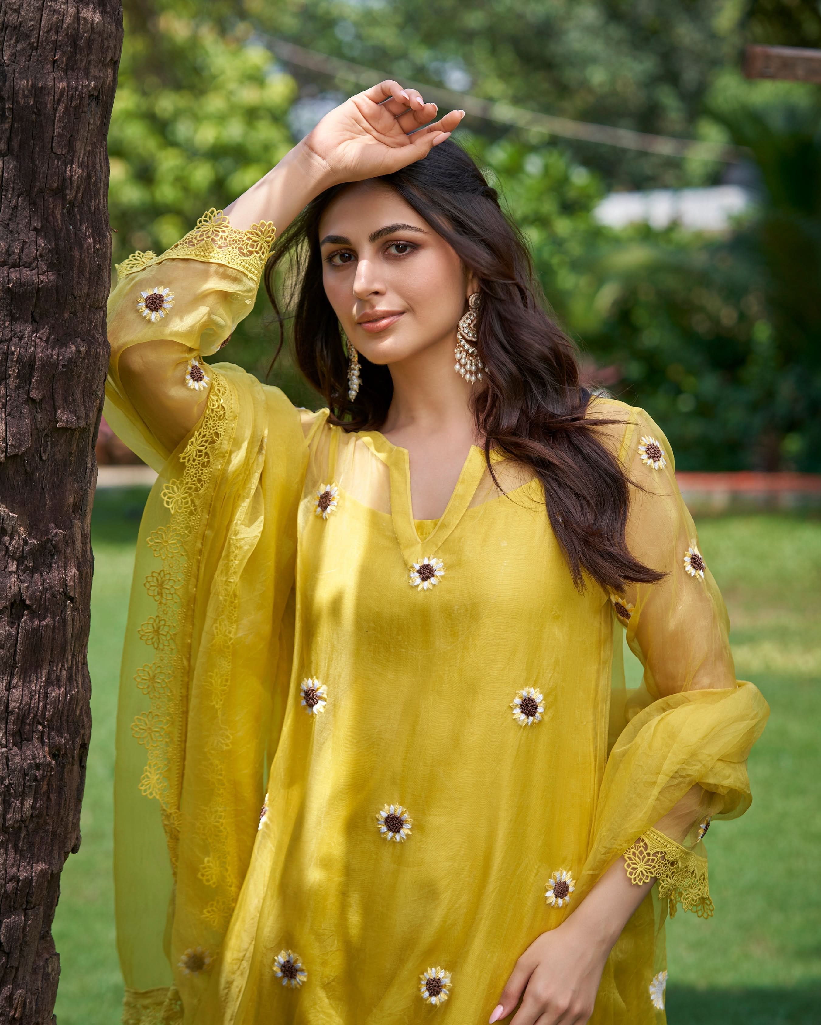 Murat Yellow Embroidered Organza Kurta Set - Image 3