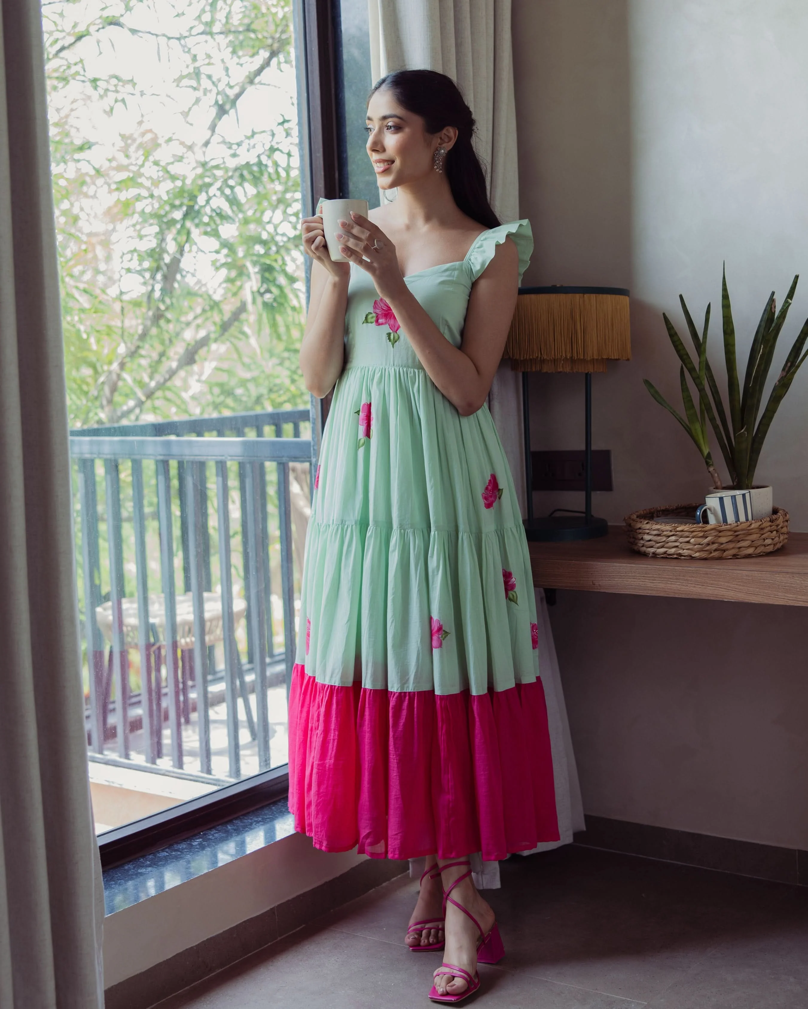 Muse Mint Handpainted Cotton Dress - Image 3