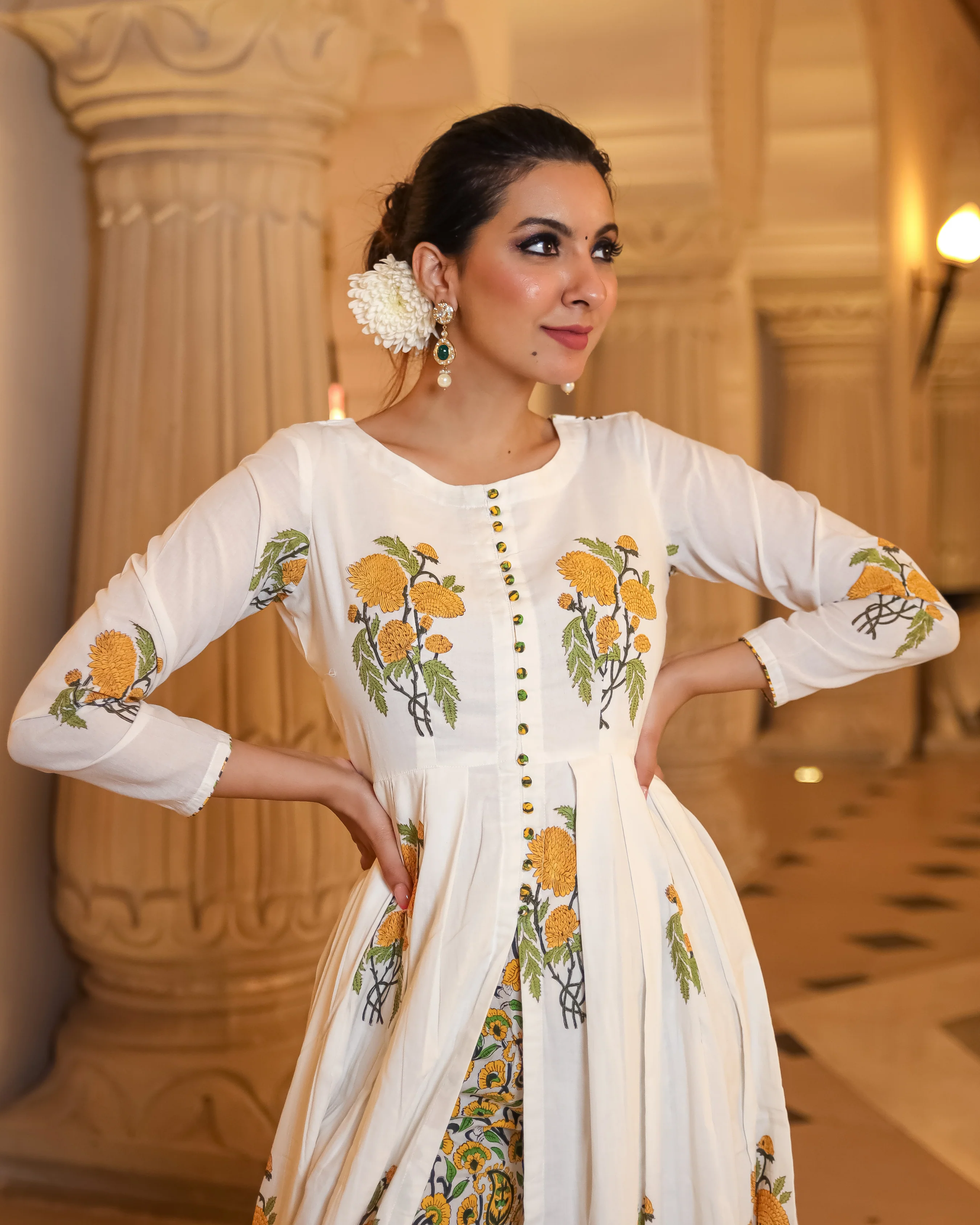 Musky White Handblock Kurta Set - Image 6