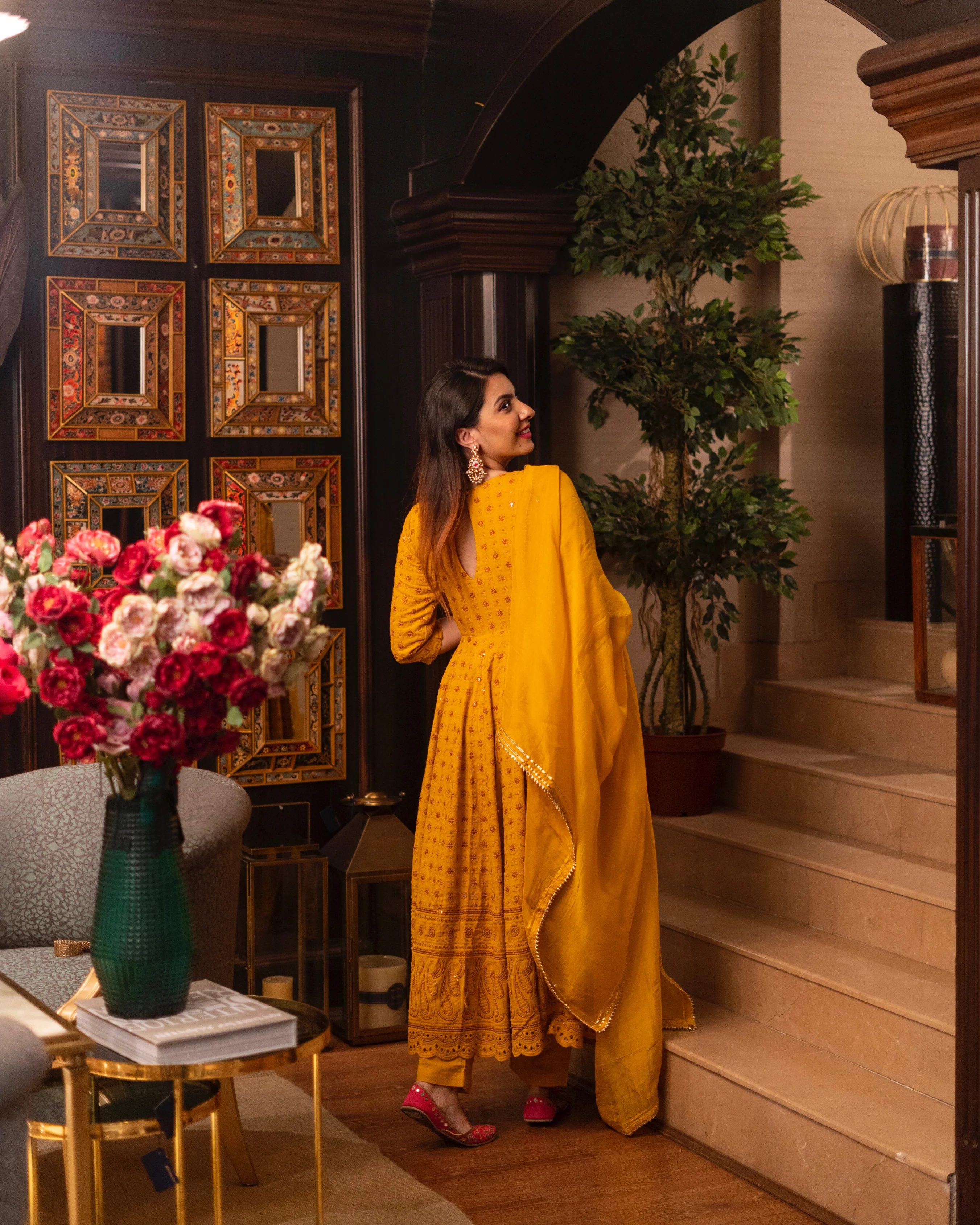 Mustard Chikankari Anarkali Set - Image 4