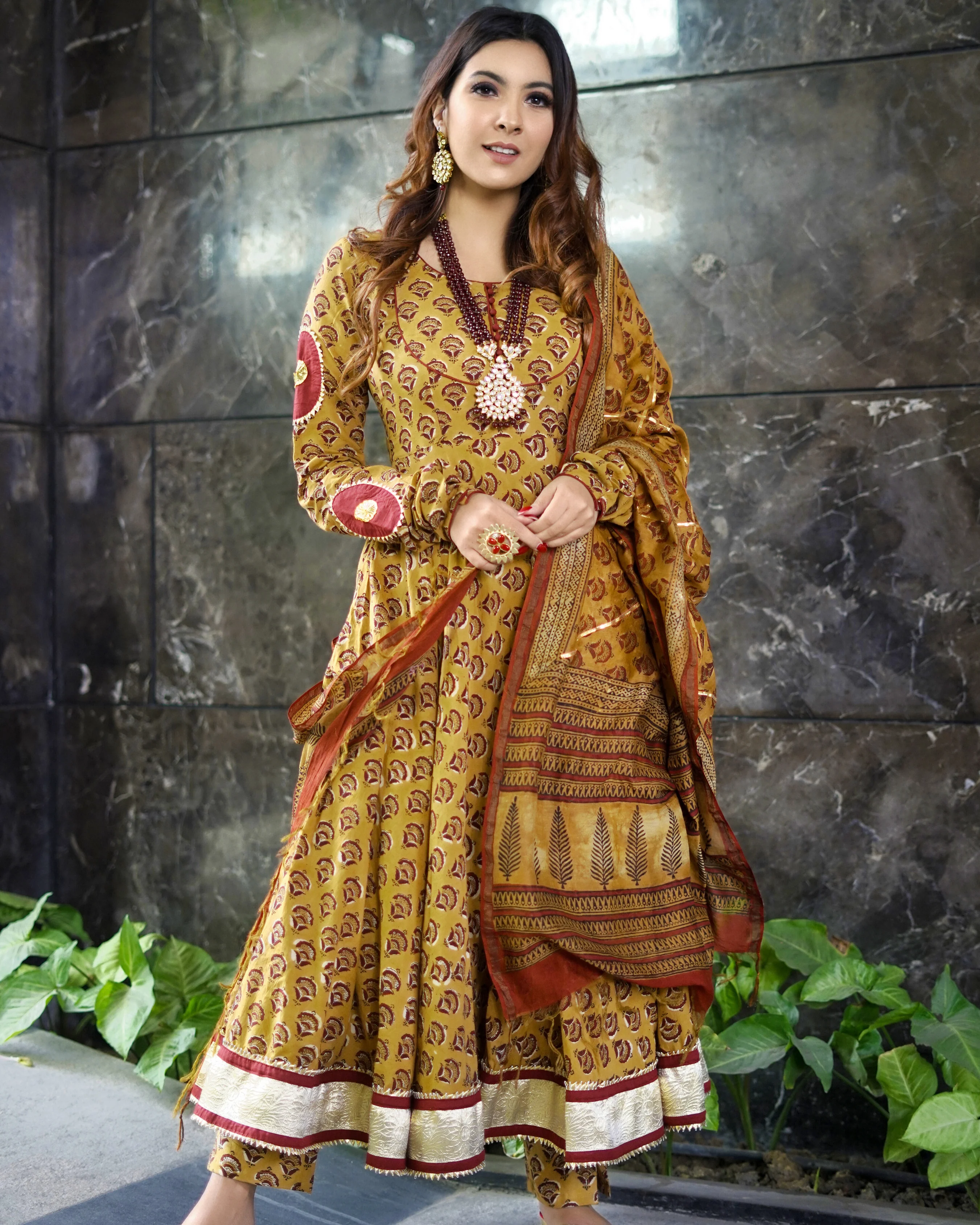 Mustard Yellow Handblock Suit Set - Image 9