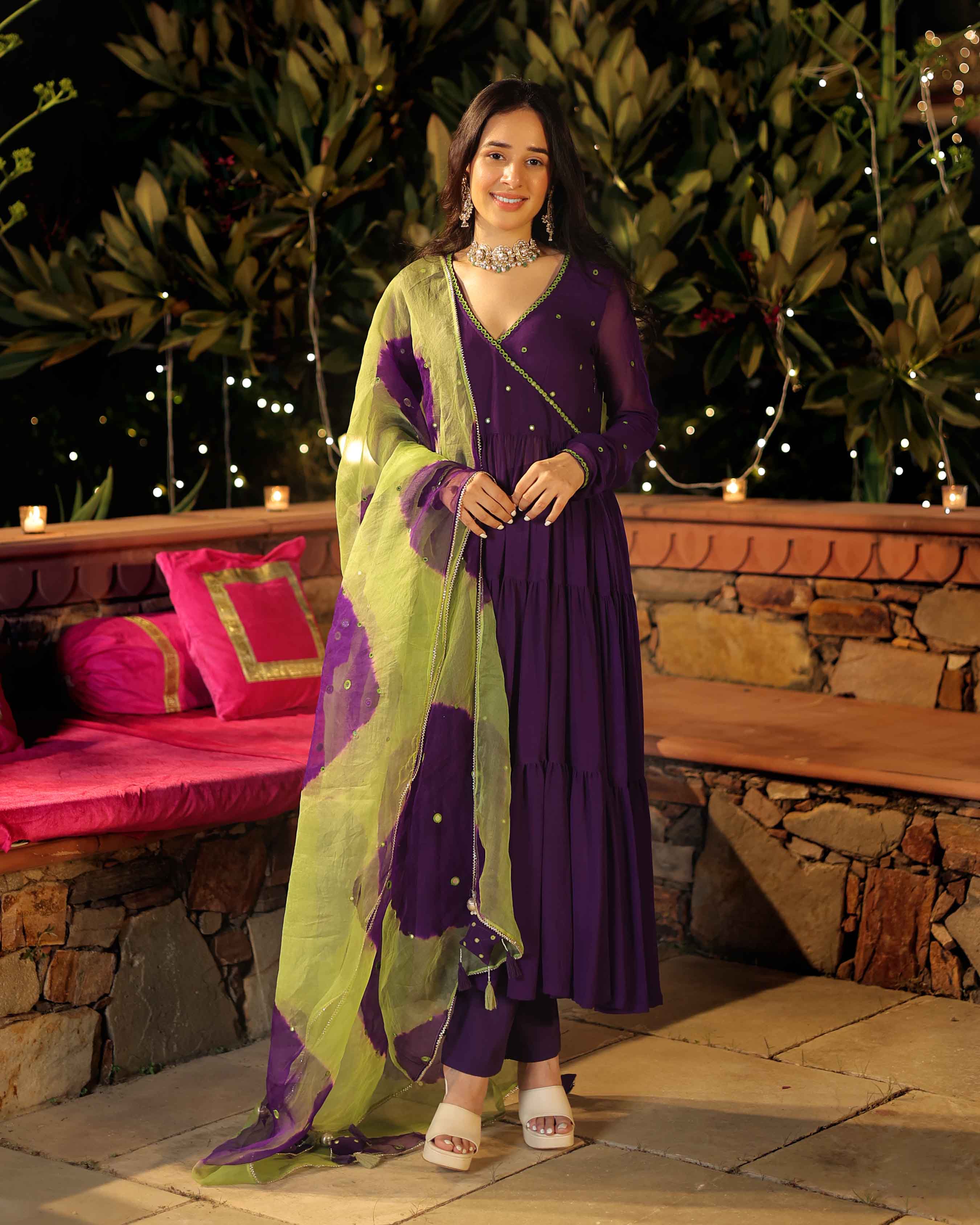 Mystic Mirage Purple Mirror Work Georgette Suit Set - Image 3