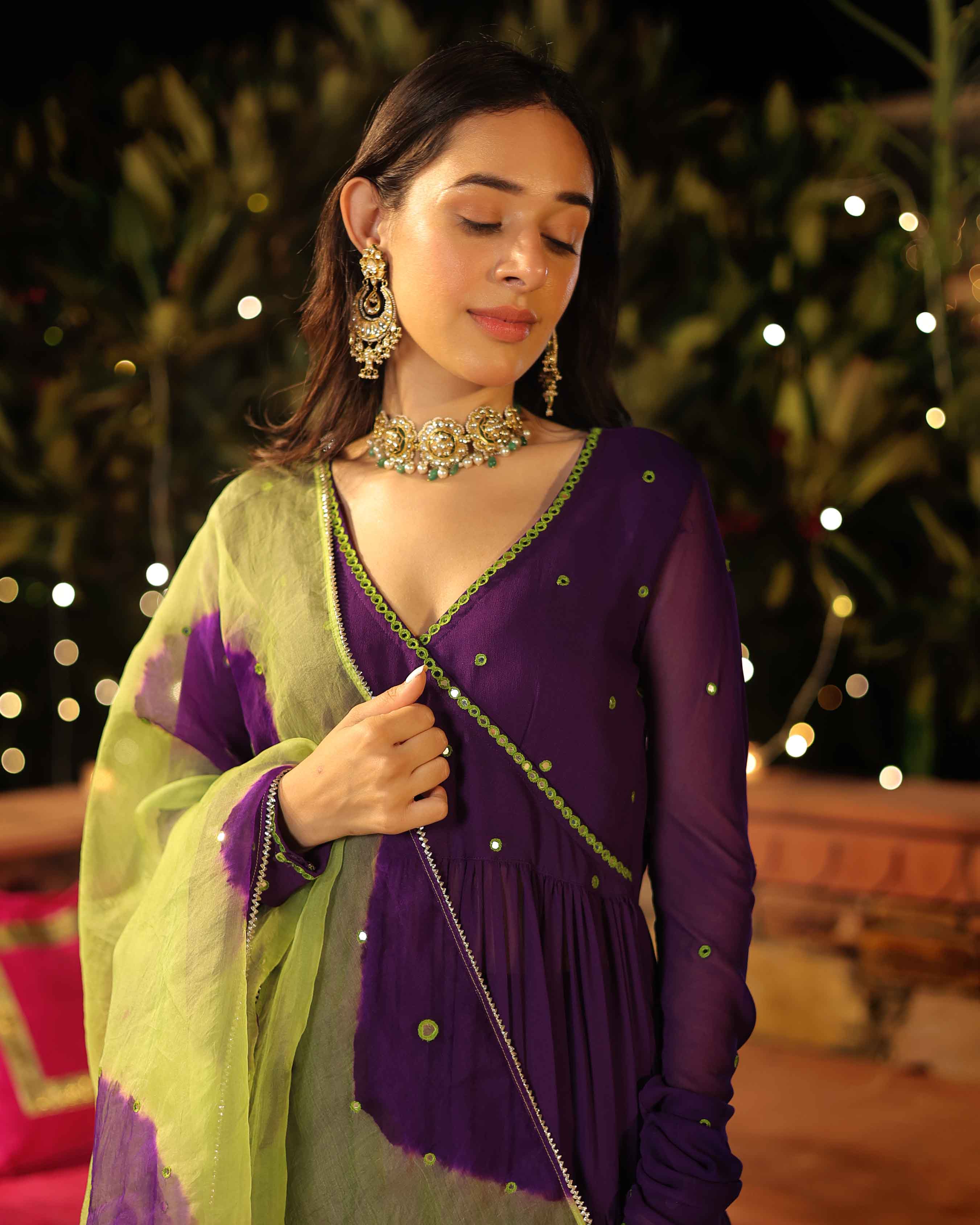 Mystic Mirage Purple Mirror Work Georgette Suit Set - Image 4