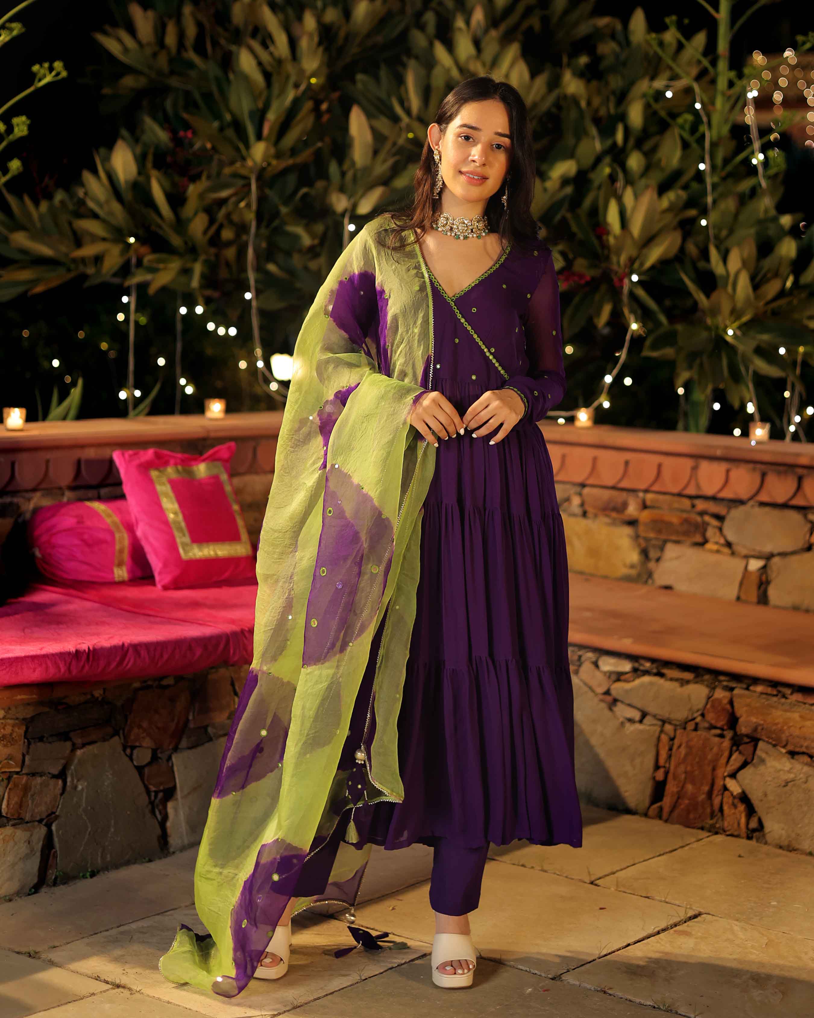 Mystic Mirage Purple Mirror Work Georgette Suit Set - Image 5