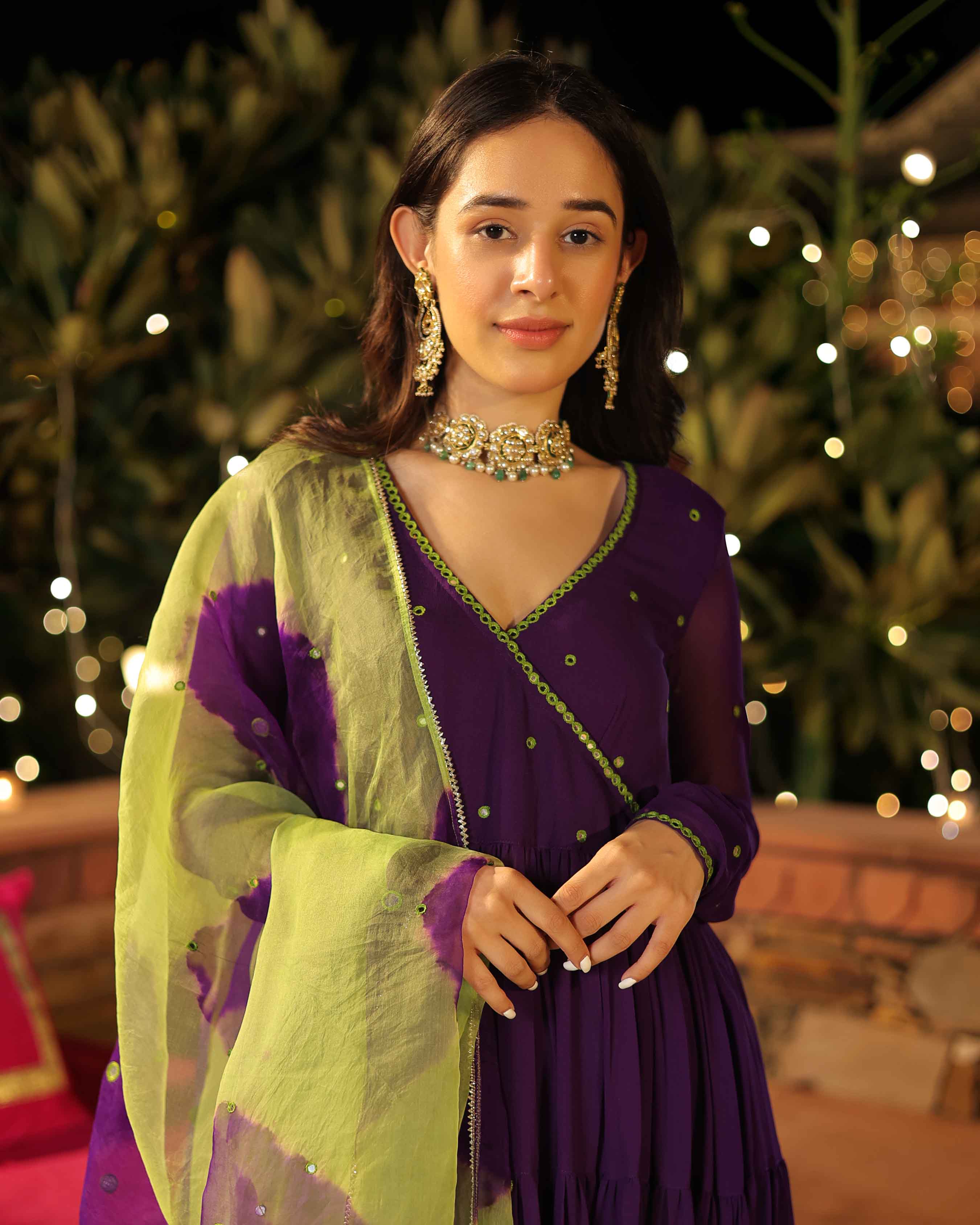 Mystic Mirage Purple Mirror Work Georgette Suit Set - Image 6