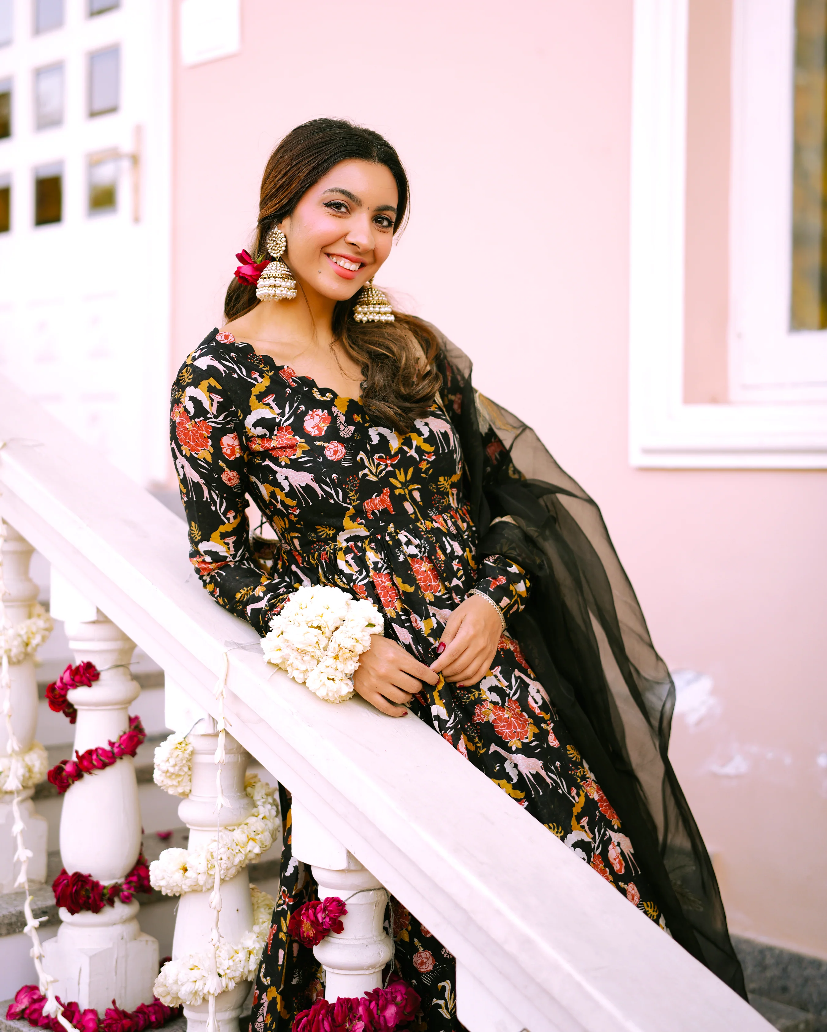 Nalini Black Printed Chanderi Suit Set - Image 3