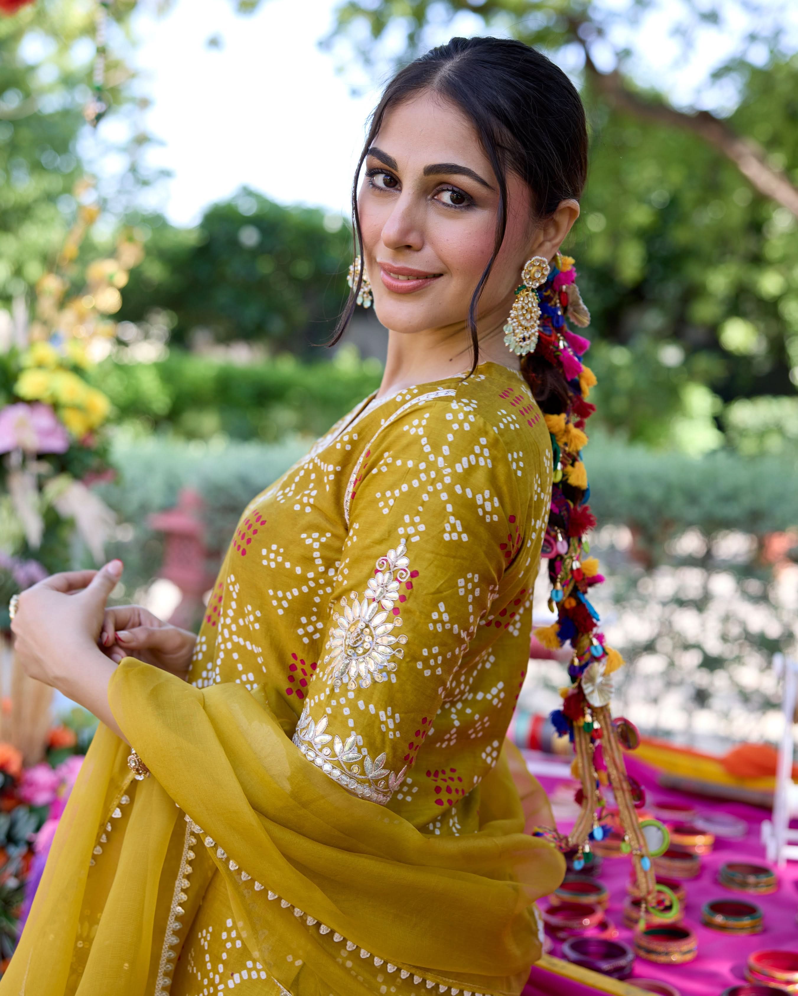 Naqsh Mustard Bandhani Chanderi Sharara Set - Image 5
