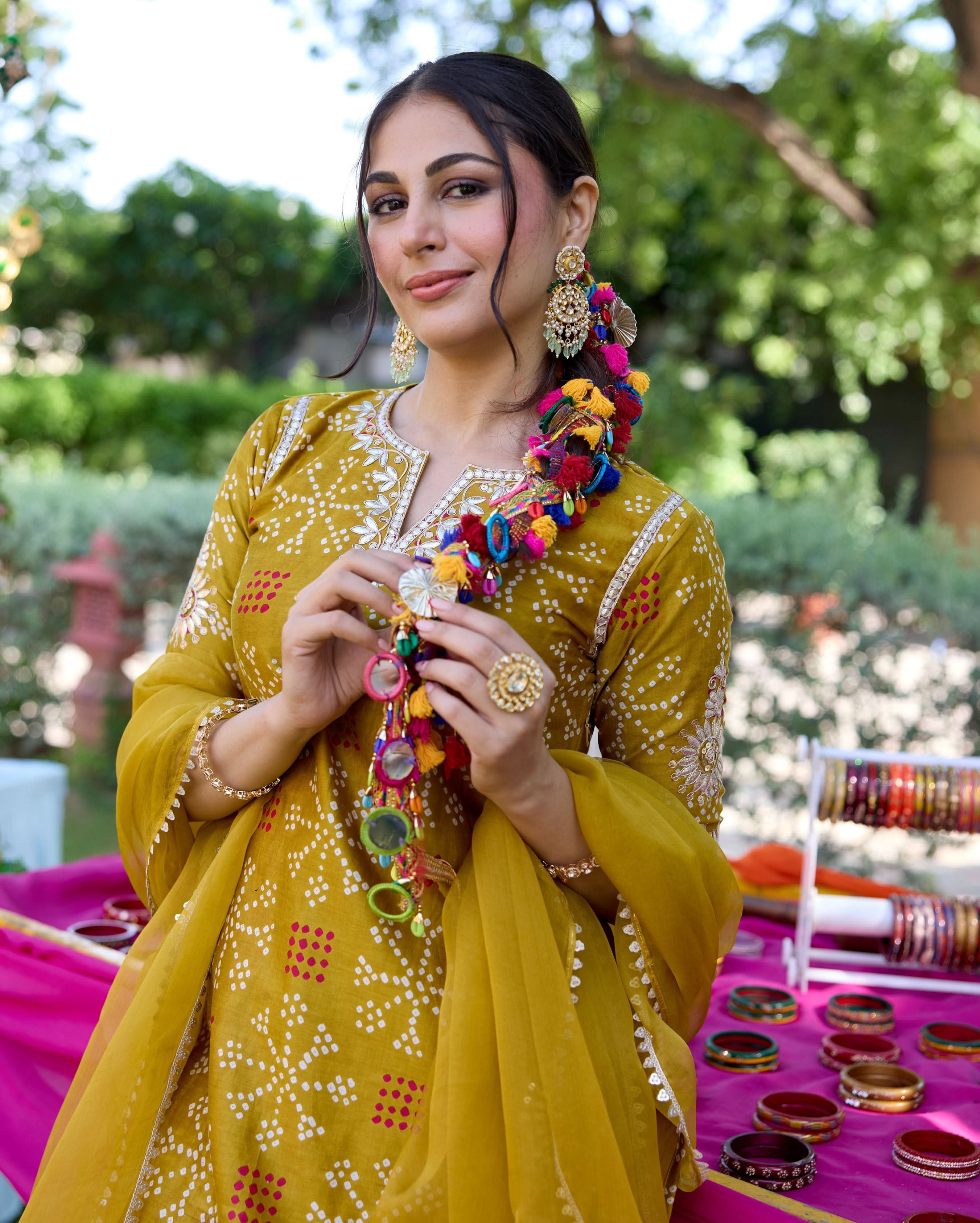 Naqsh Mustard Bandhani Chanderi Sharara Set - Image 6