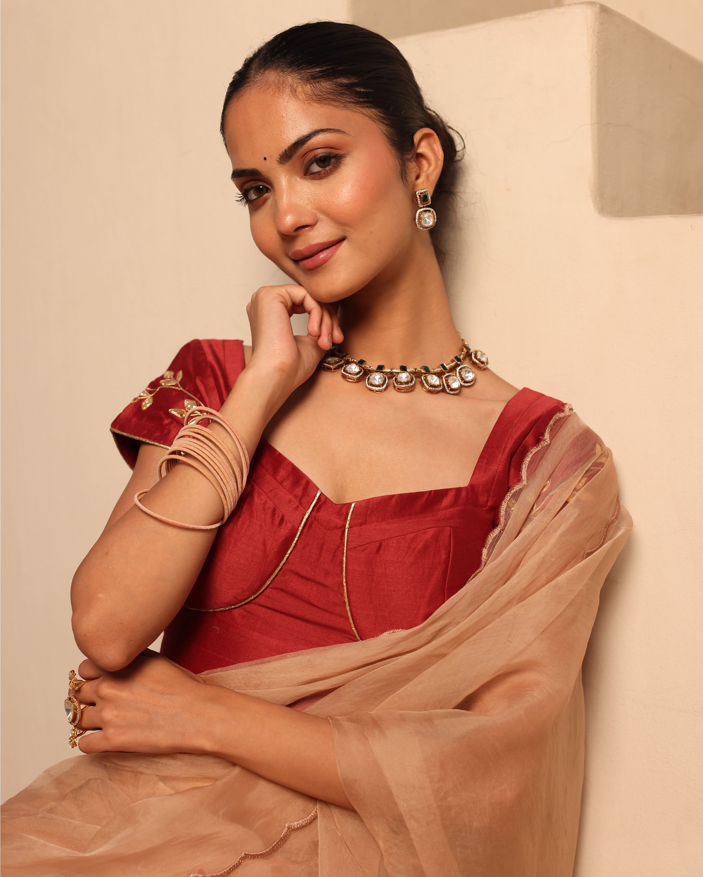 Nayra Maroon Chanderi Gotapatti Blouse - Image 2