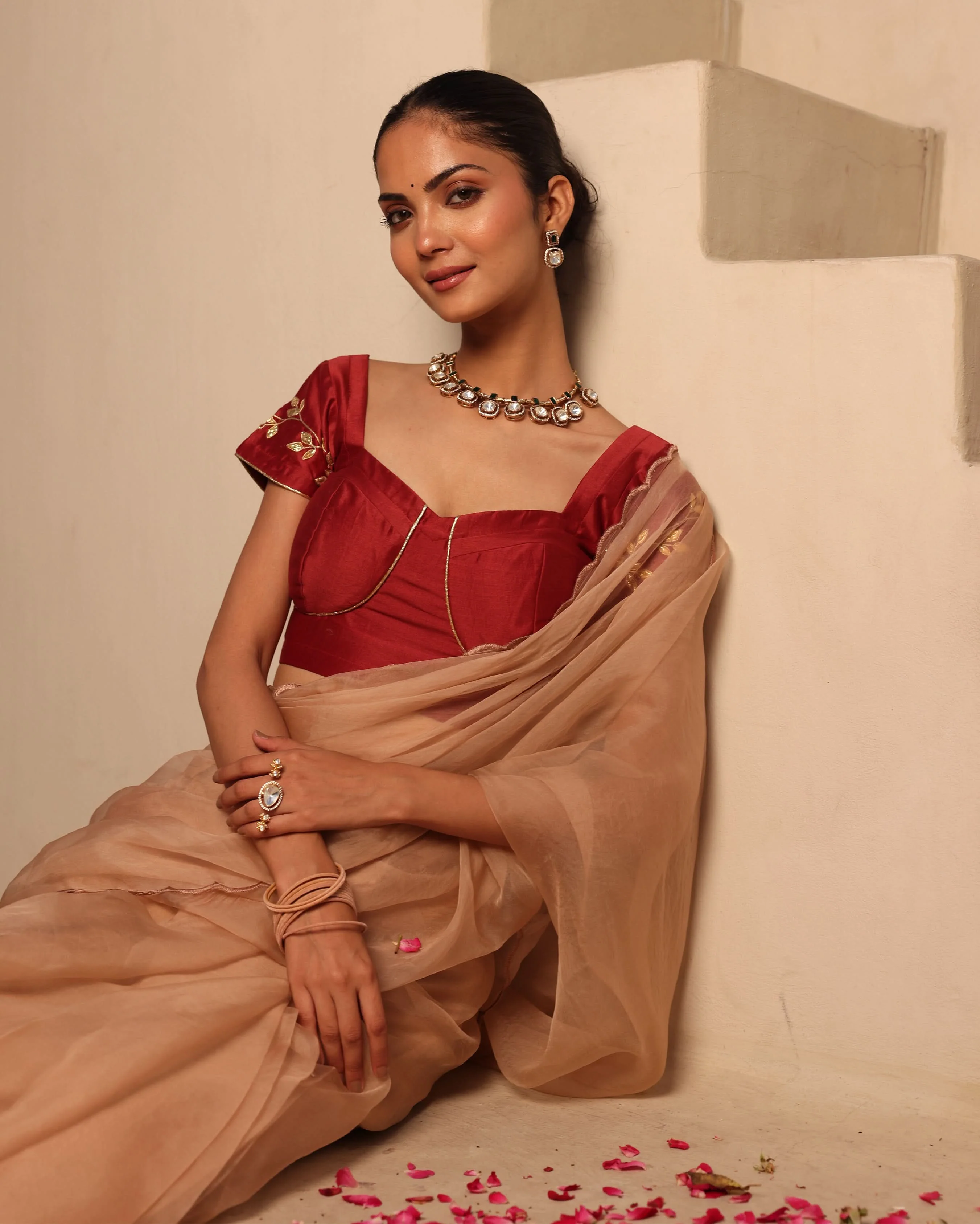 Nayra Maroon Chanderi Gotapatti Blouse - Image 4