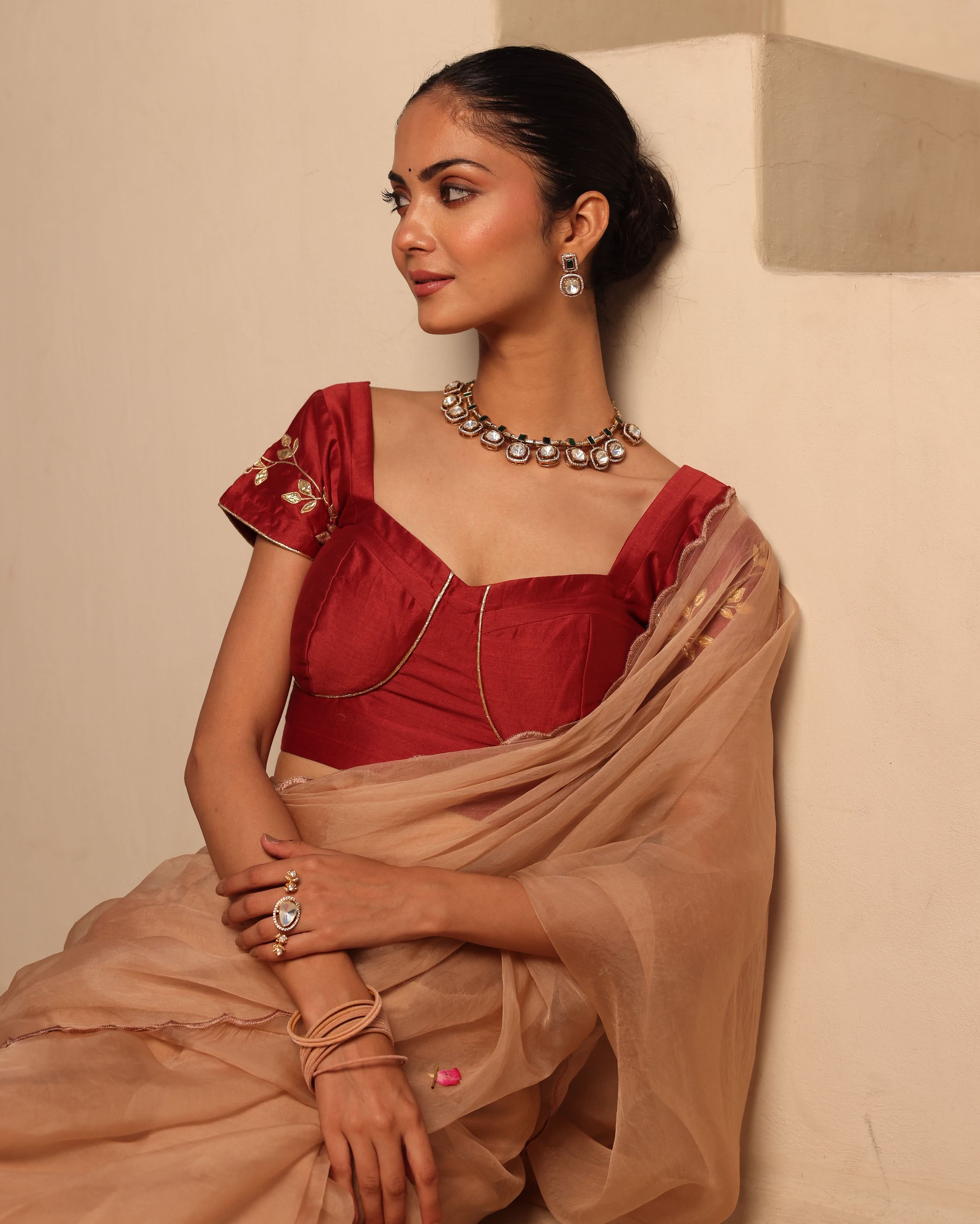 Nayra Maroon Chanderi Gotapatti Blouse - Image 5