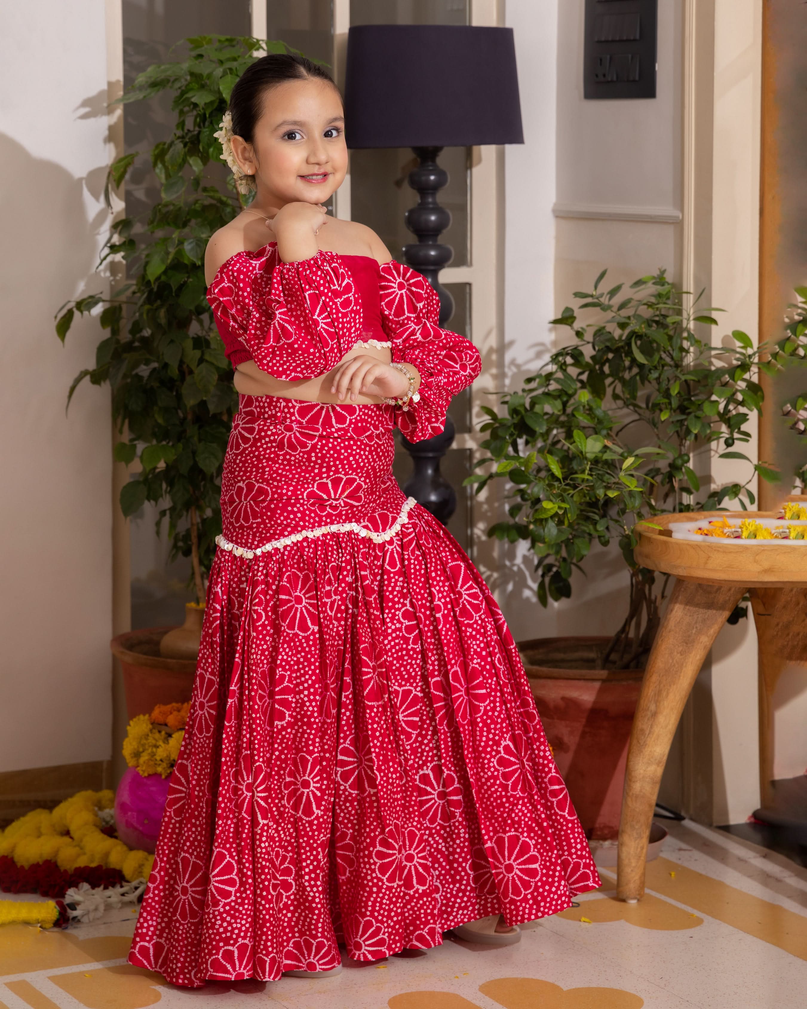 Nayra Pink Bandhani Chanderi Lehenga Set - Image 2