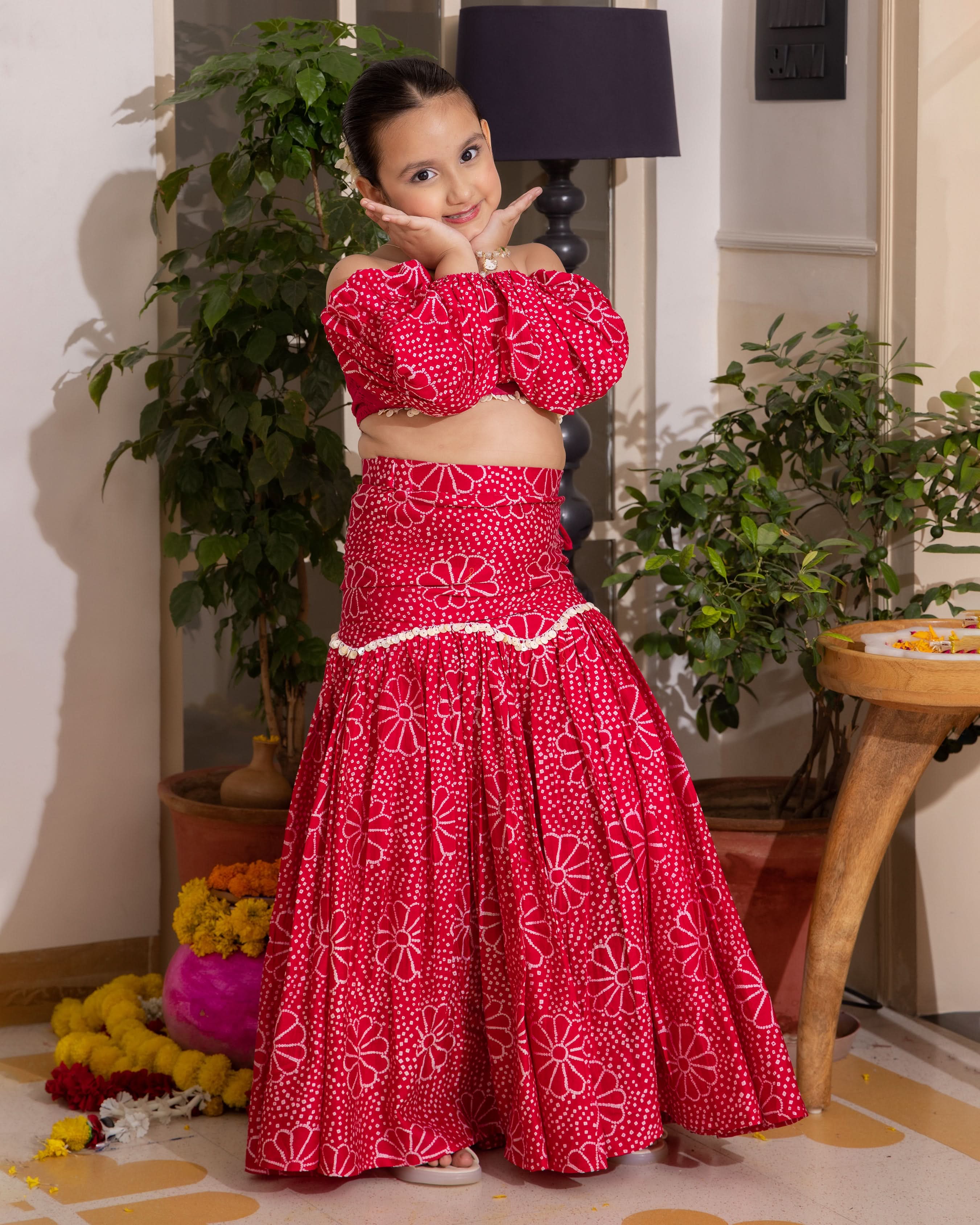 Nayra Pink Bandhani Chanderi Lehenga Set - Image 4