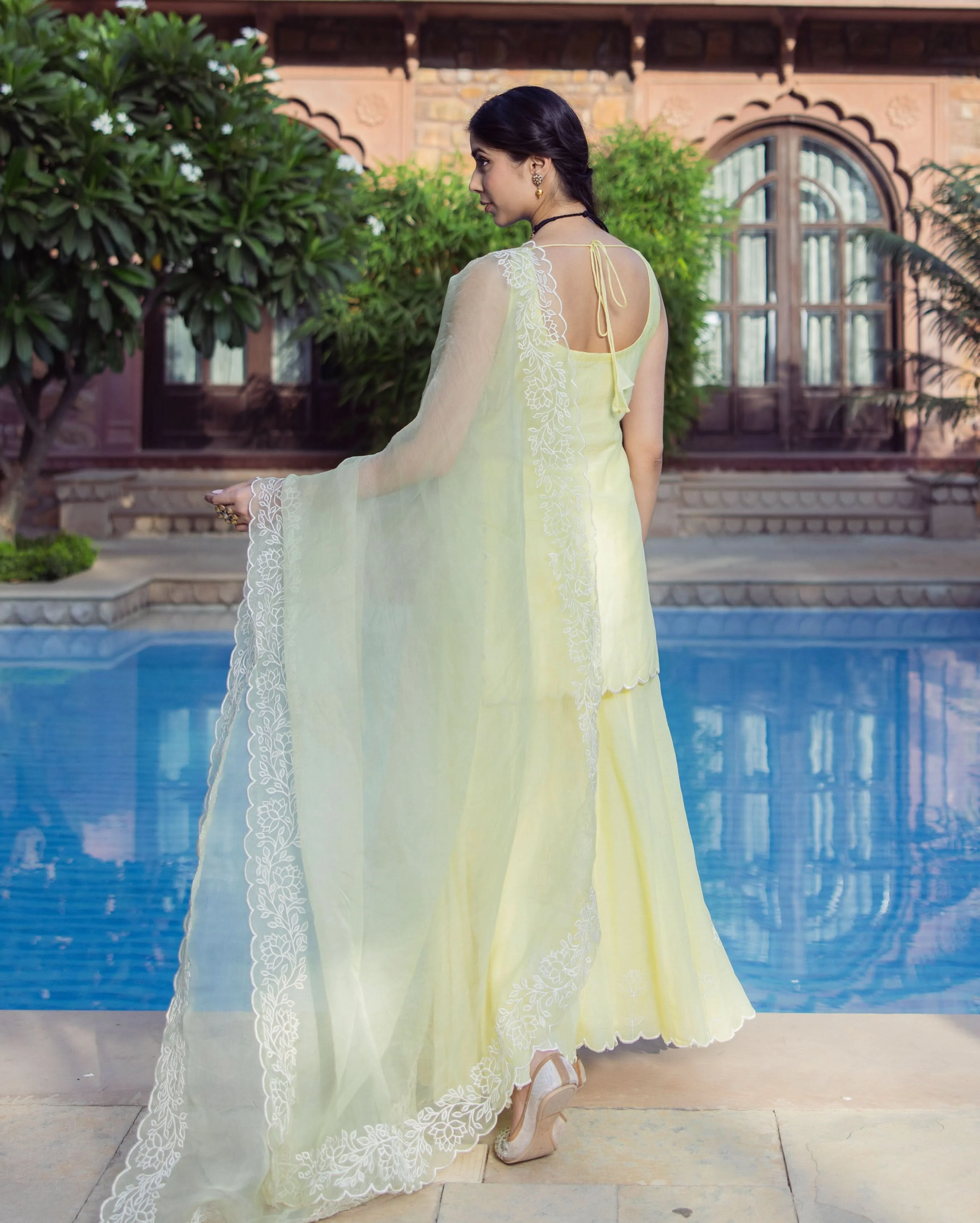 Nazakat Yellow Embroidered Cotton Sharara Set - Image 7