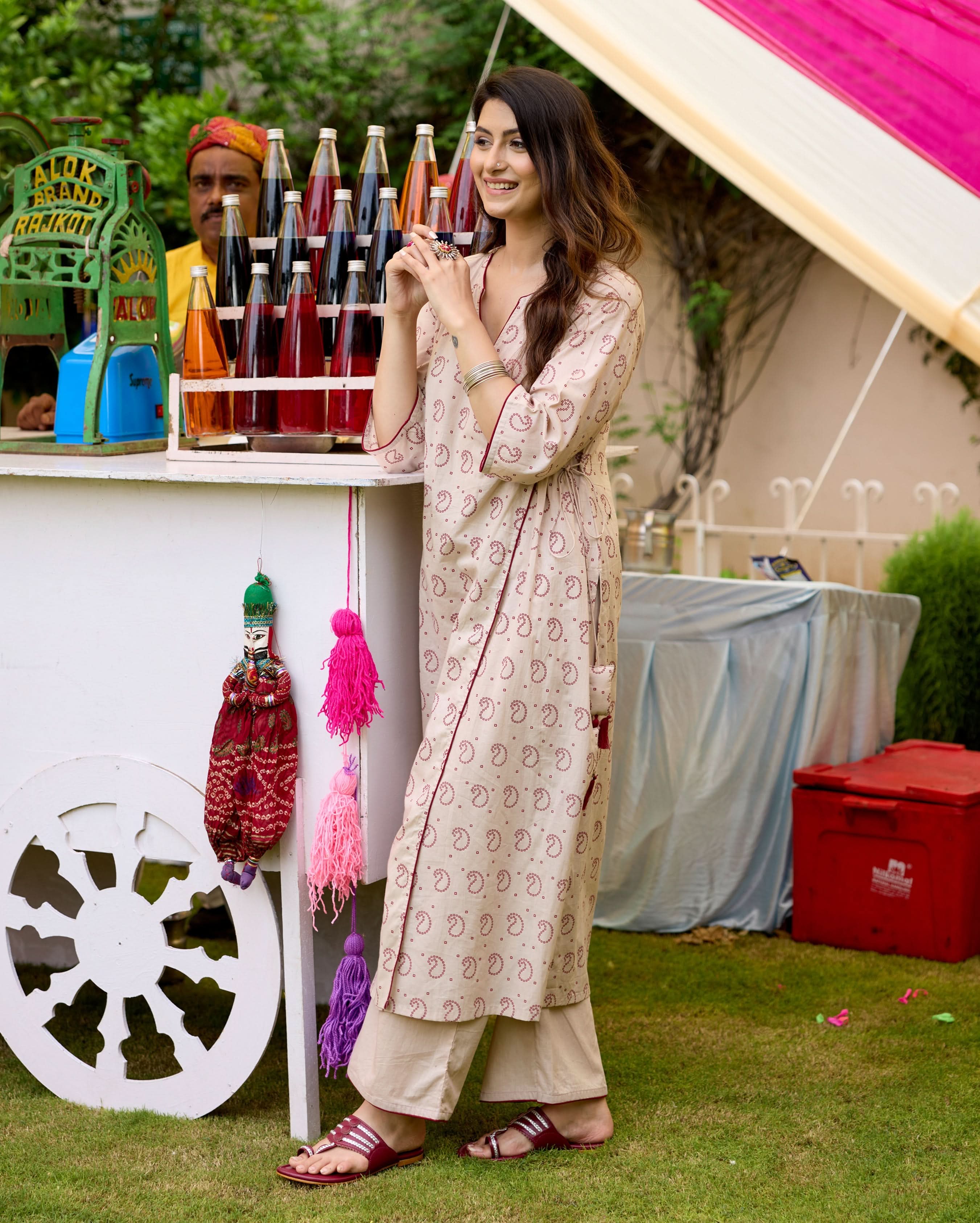 Neeti Beige Bandhani Cotton Kurta Set - Image 3