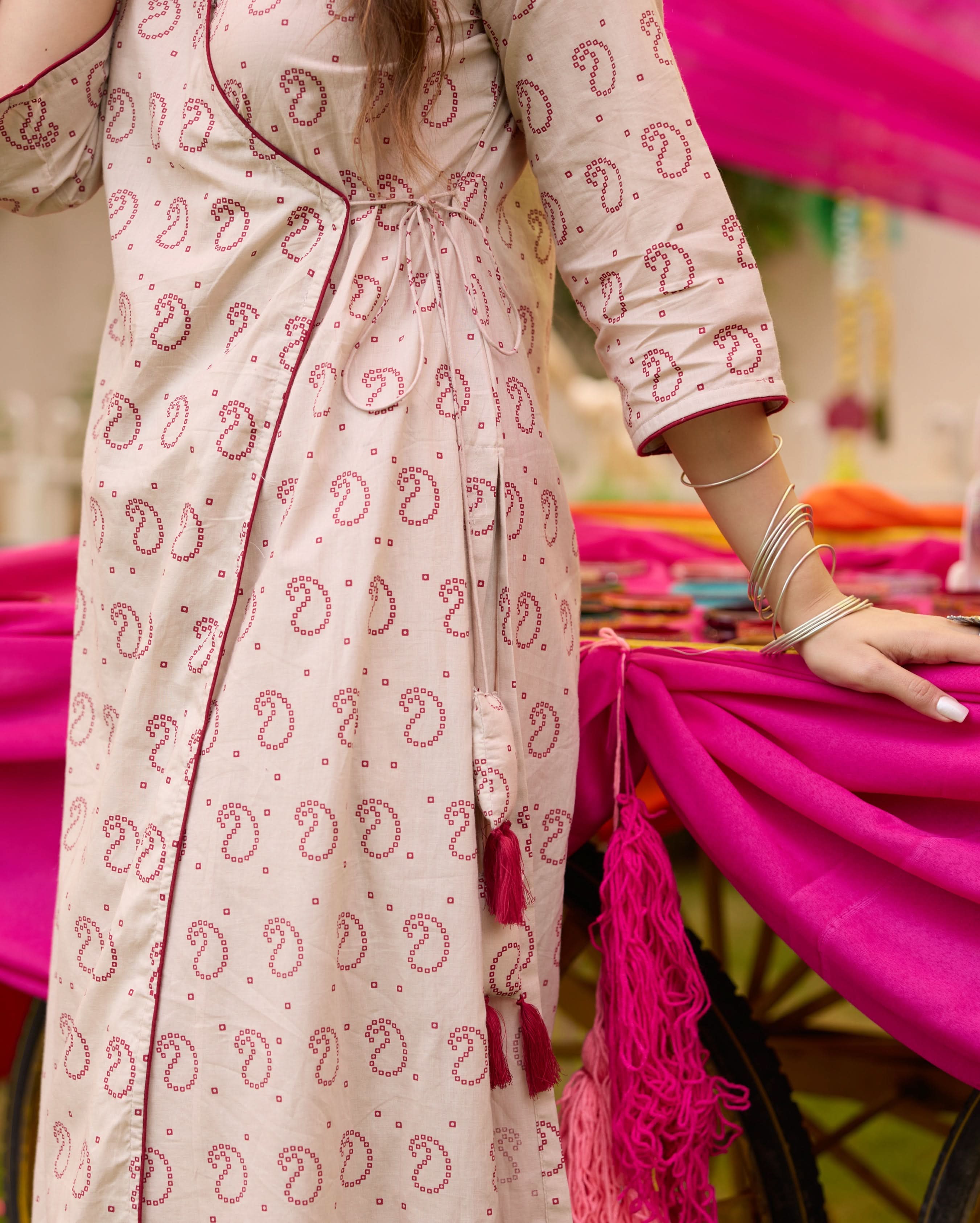 Neeti Beige Bandhani Cotton Kurta Set - Image 6