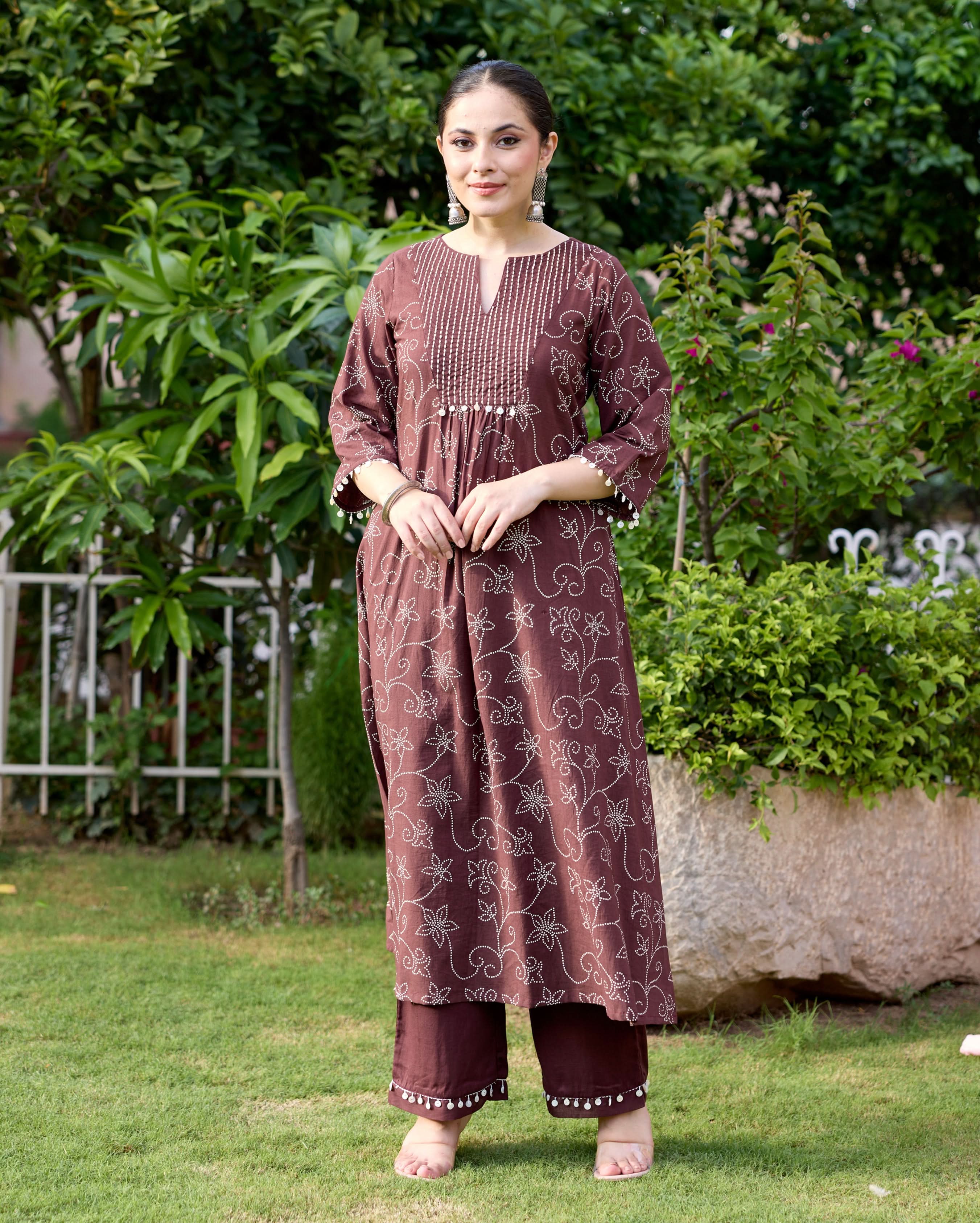 Nida Brown Bandhani Cotton Kurta Set - Image 3