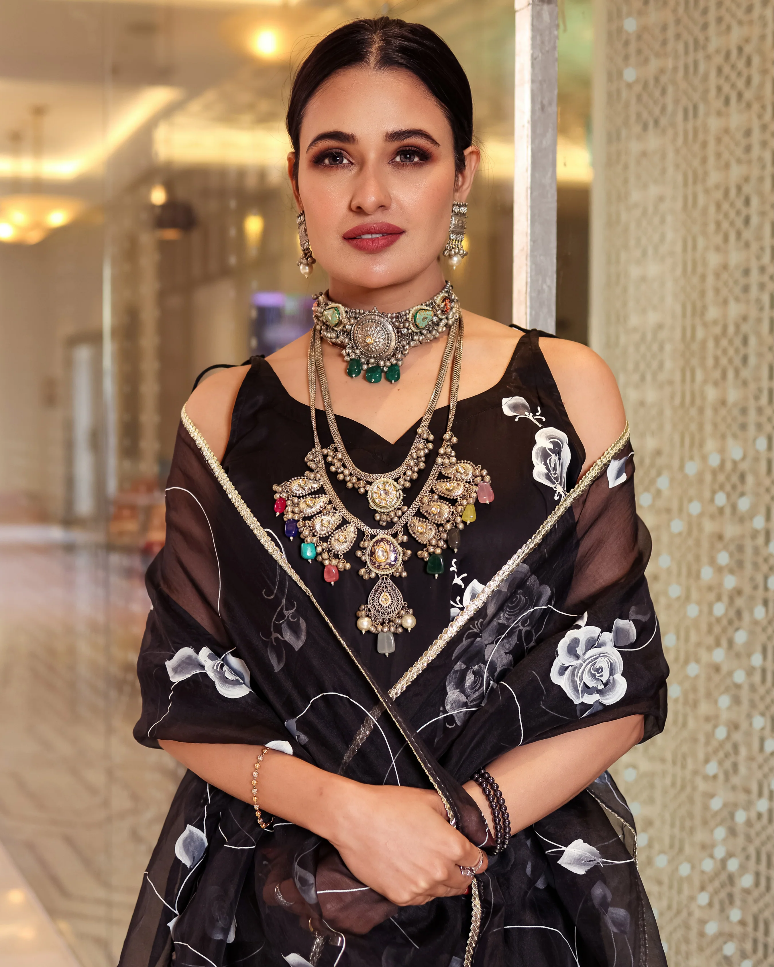 Night Sky Handpainted Sharara Set - Image 2