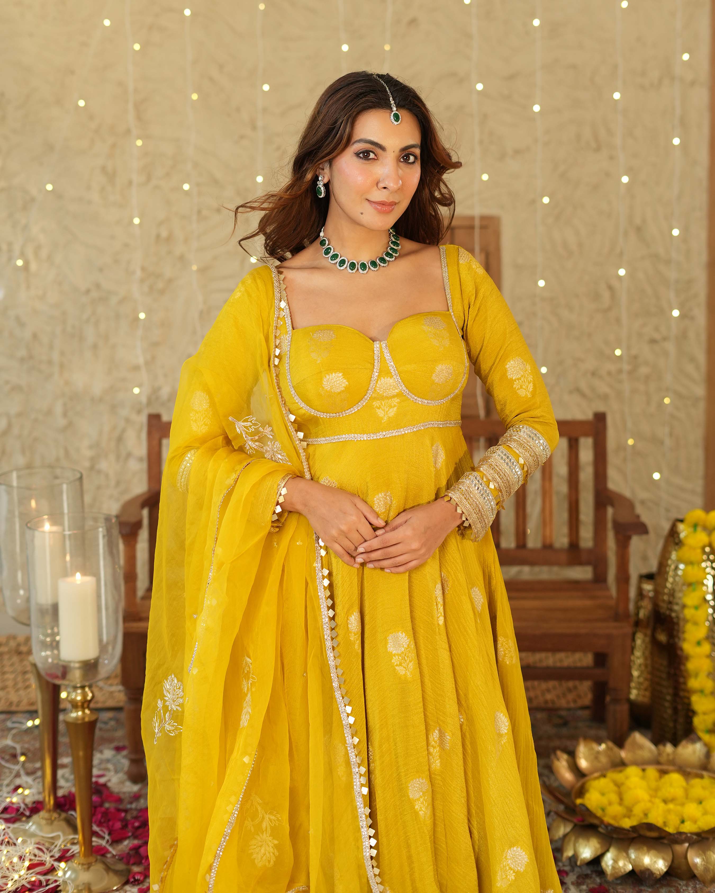 Nikhaar Mustard Jacquard Suit Set - Image 4