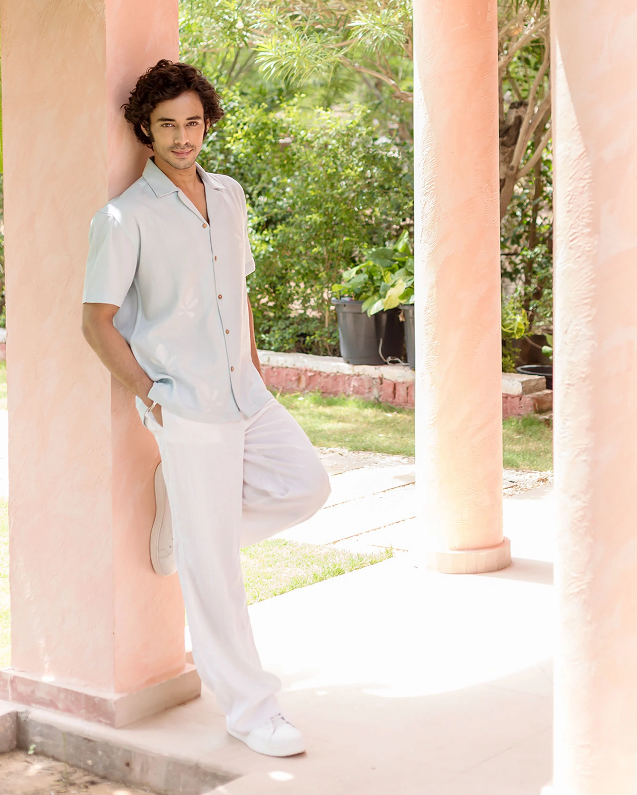 Niko Pastel Blue Embroidered Slub Shirt - Image 3