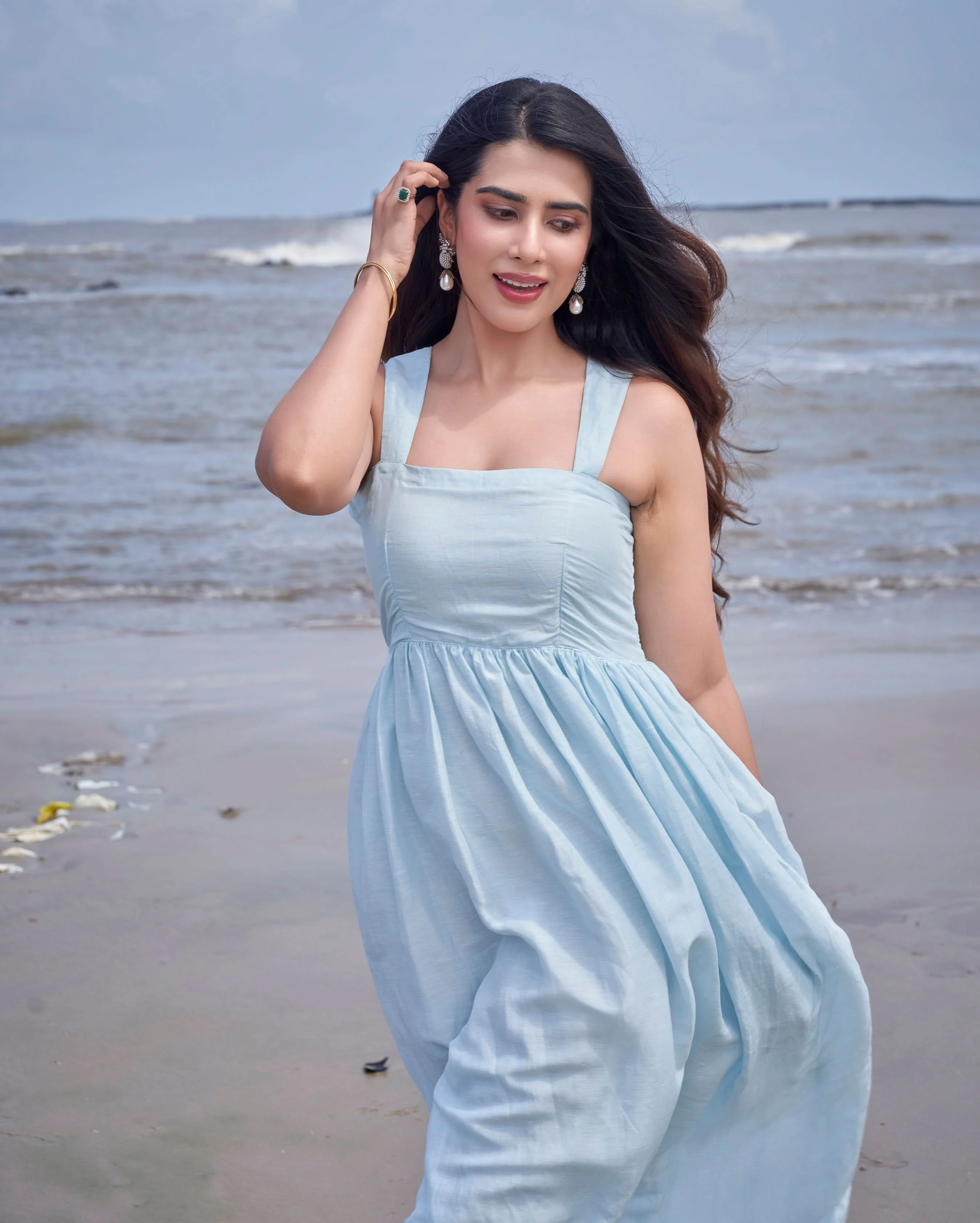 Nimbus Sky Blue Solid Cotton Dress - Image 5