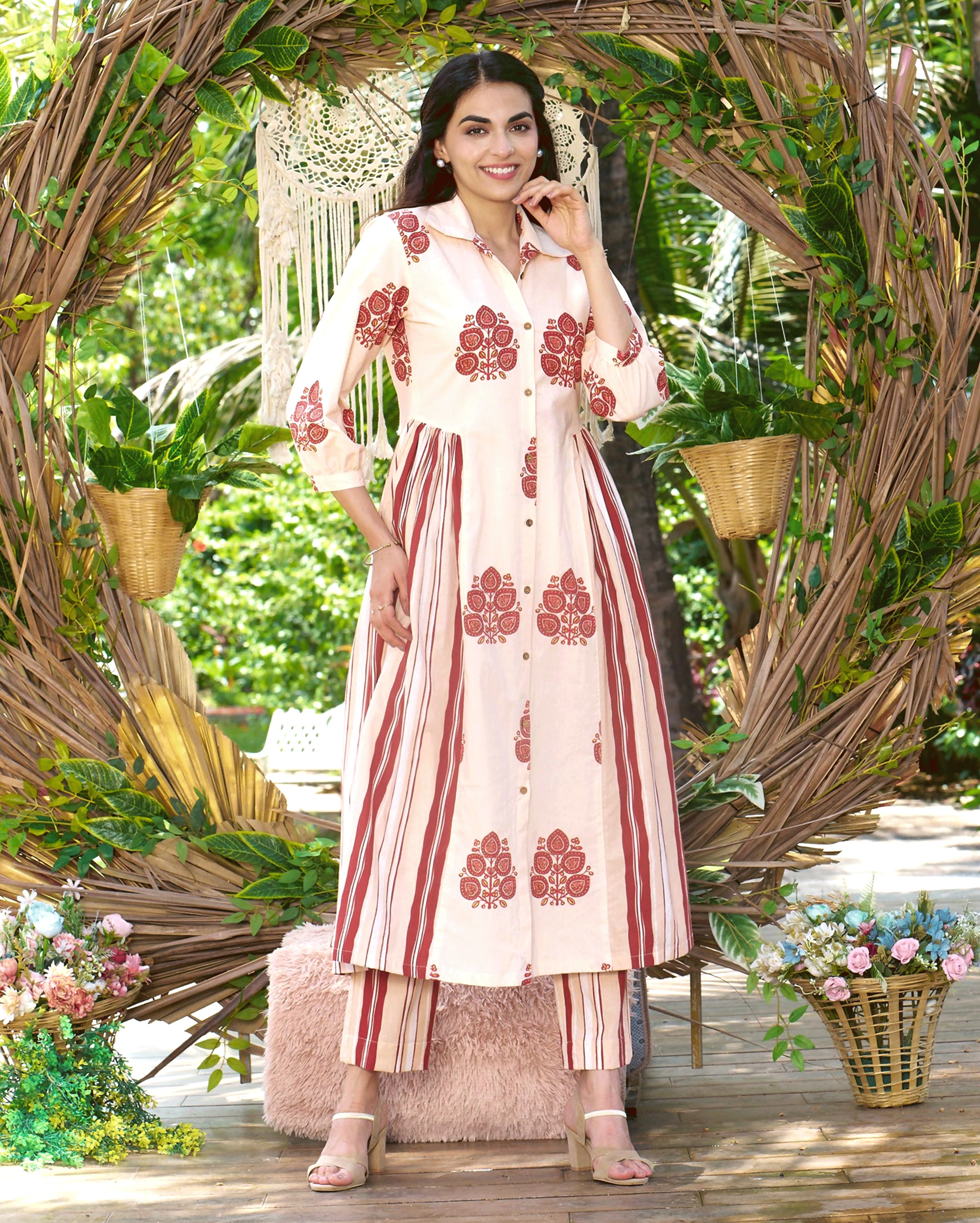 Noor Cream Printed Cotton Coord Set - Image 2