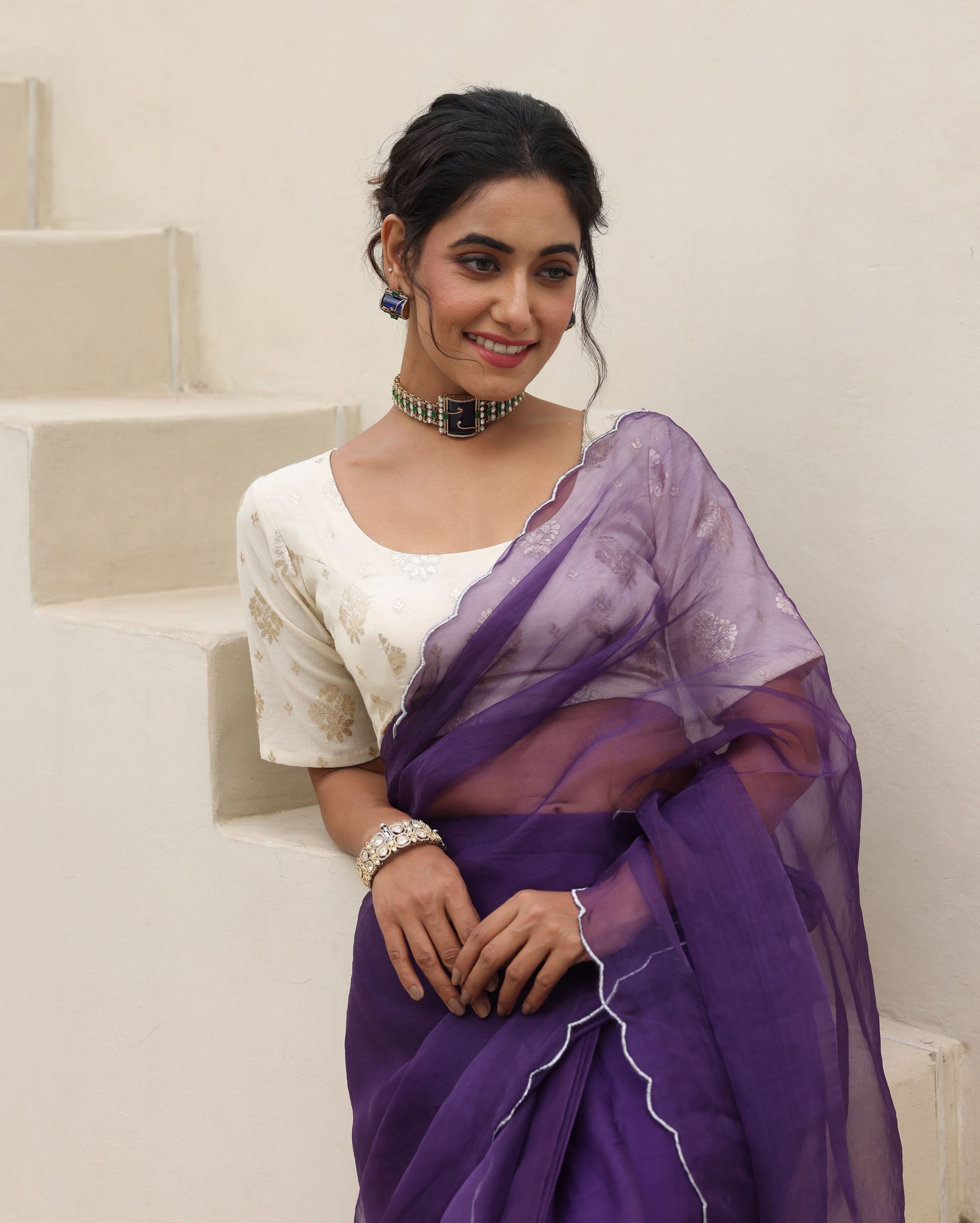 Noor White Jacquard Blouse - Image 2