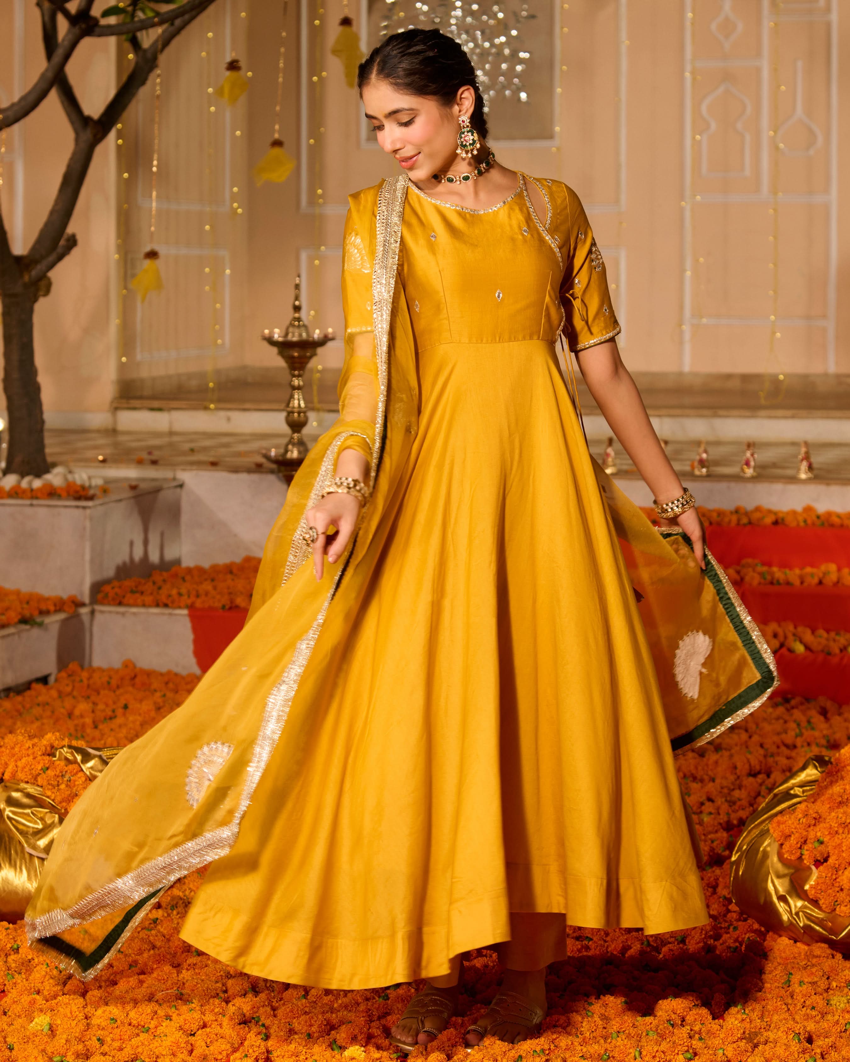 Noorani Yellow Solid Chanderi Suit Set - Image 3