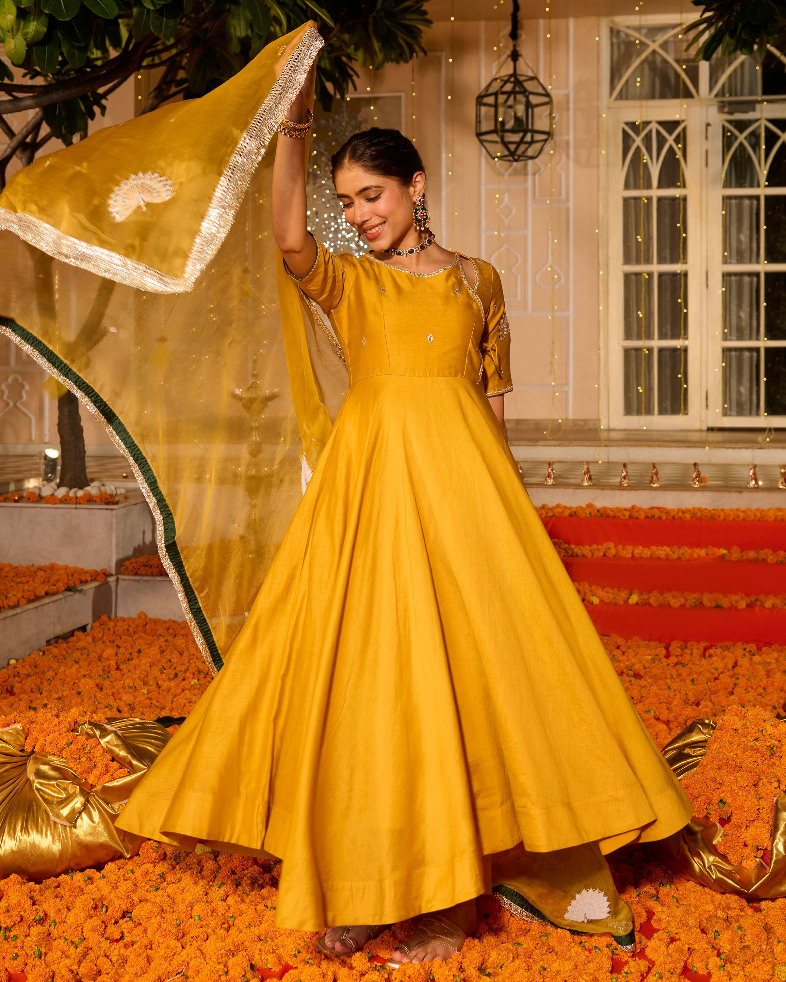 Noorani Yellow Solid Chanderi Suit Set - Image 4