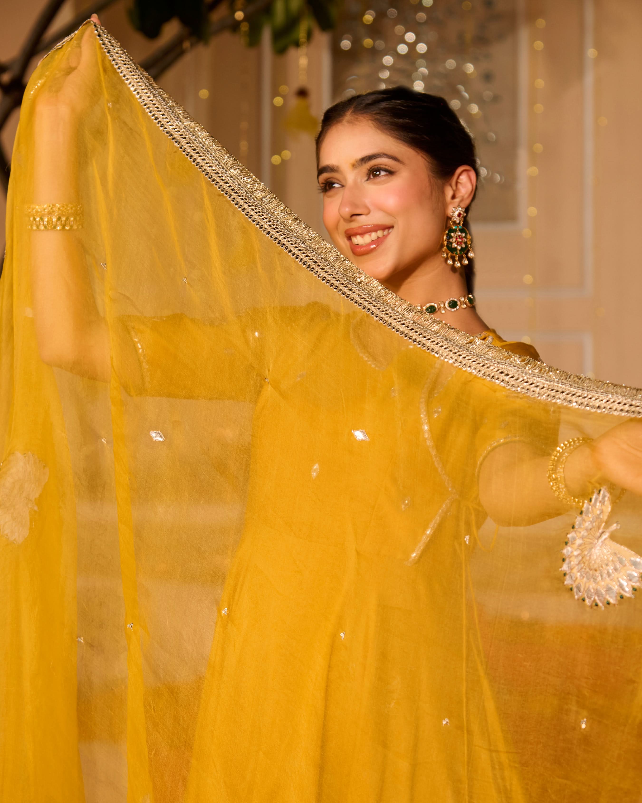 Noorani Yellow Solid Chanderi Suit Set - Image 6