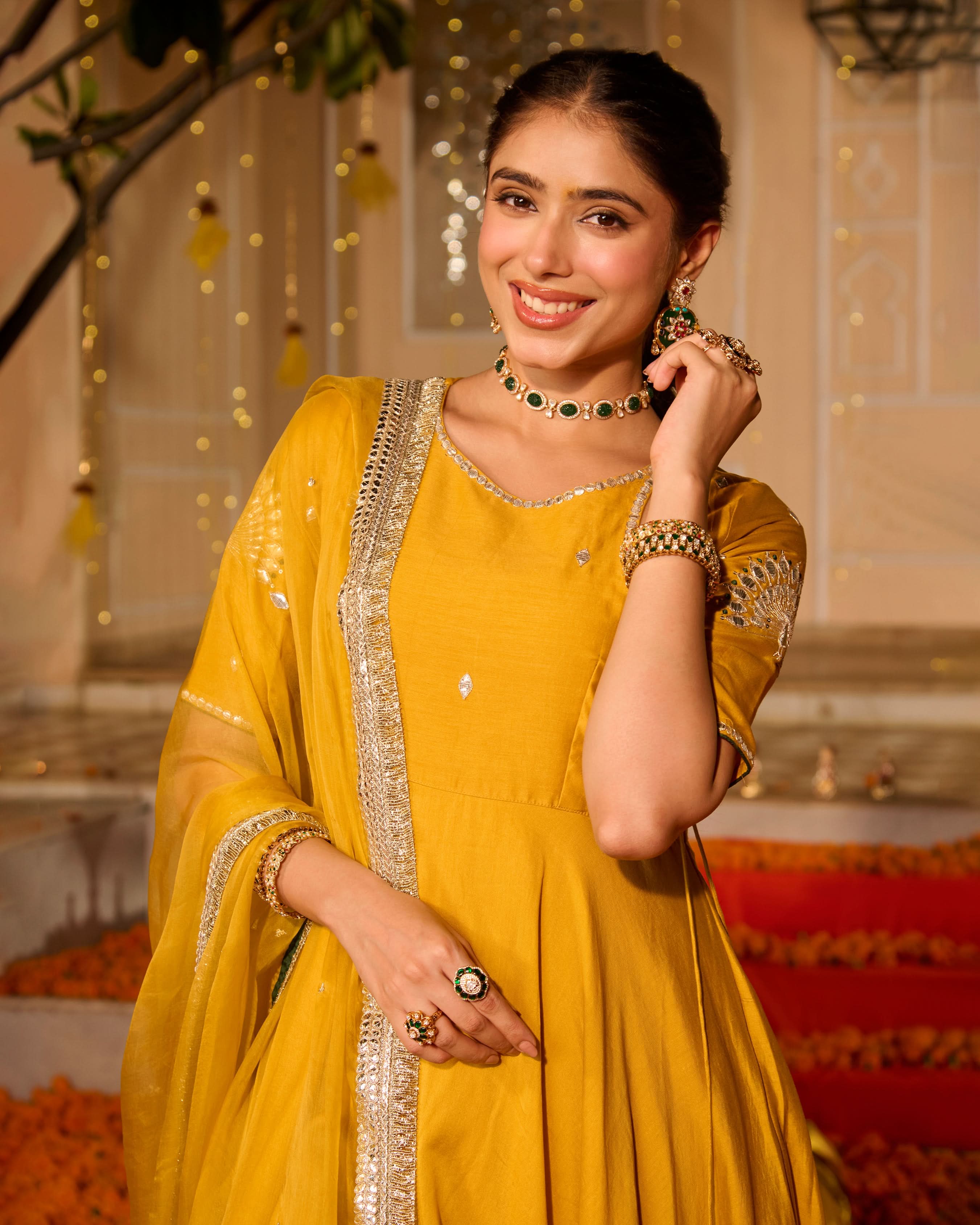 Noorani Yellow Solid Chanderi Suit Set - Image 7