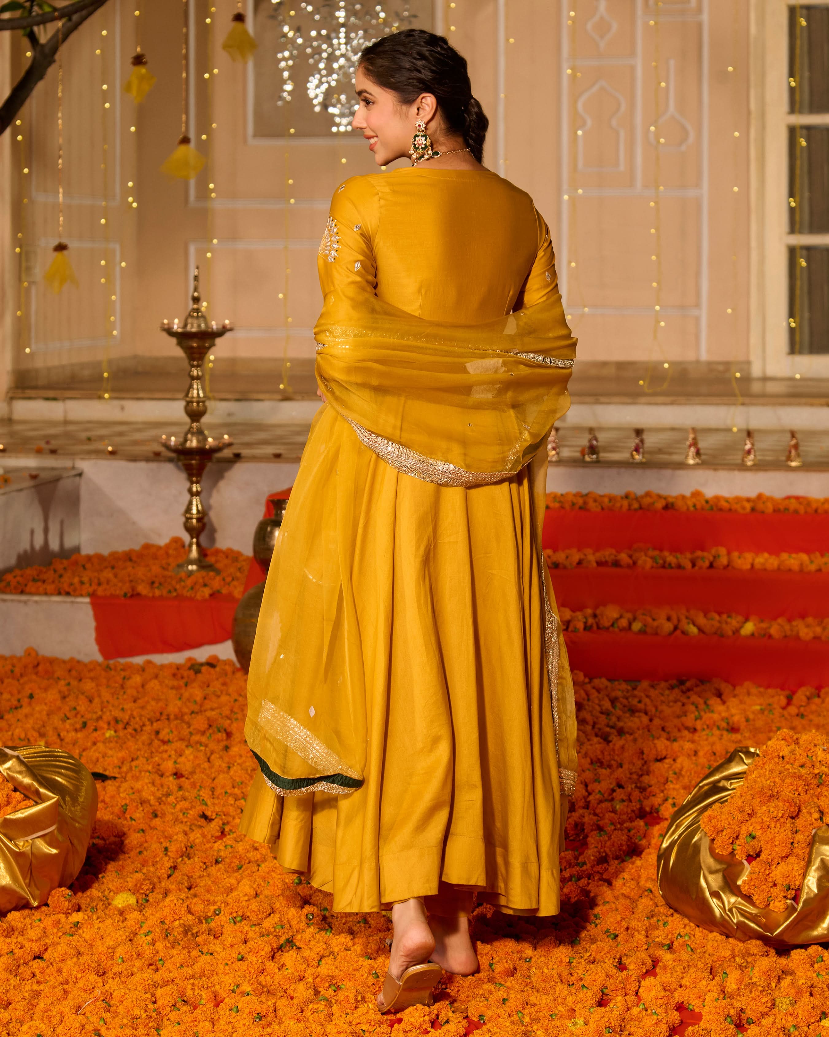 Noorani Yellow Solid Chanderi Suit Set - Image 8